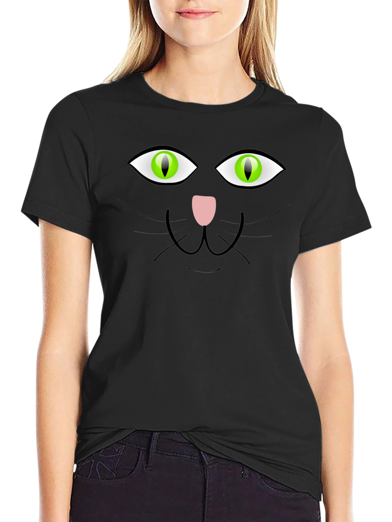 Mens Black Cat Face Graphic T-Shirt