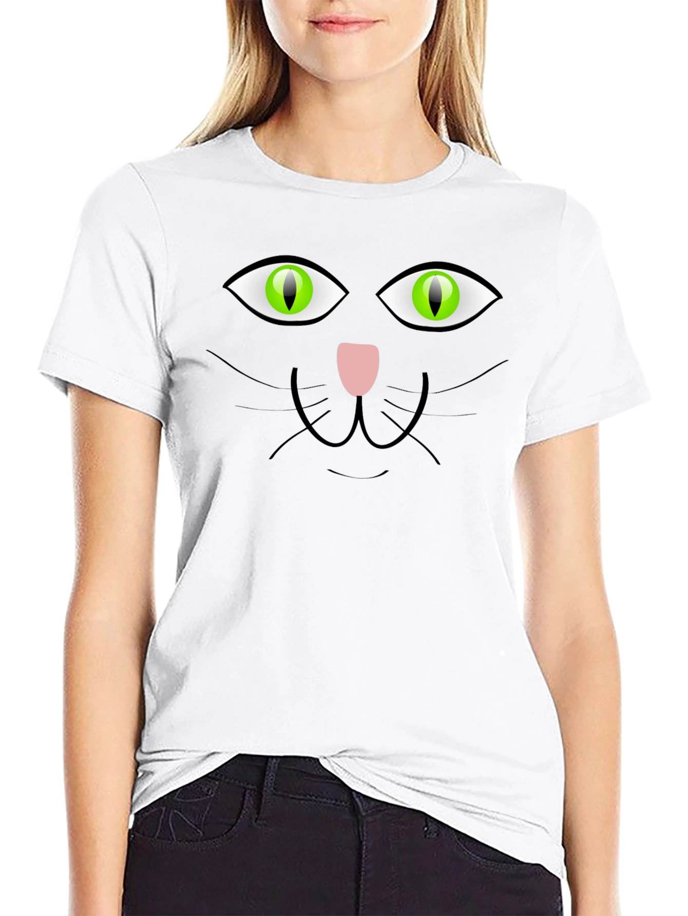 Mens Black Cat Face Graphic T-Shirt