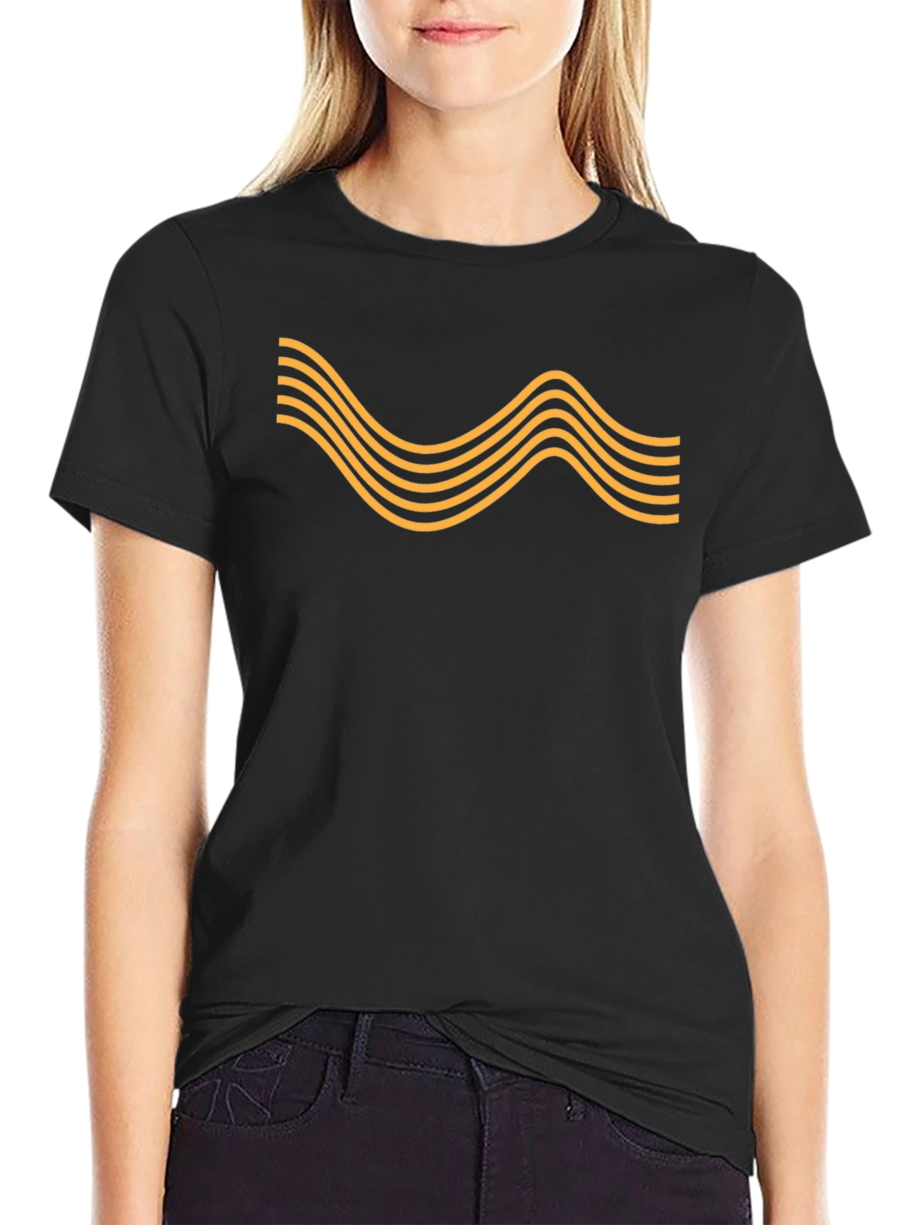 Wavy Line Graphic Tee - Black