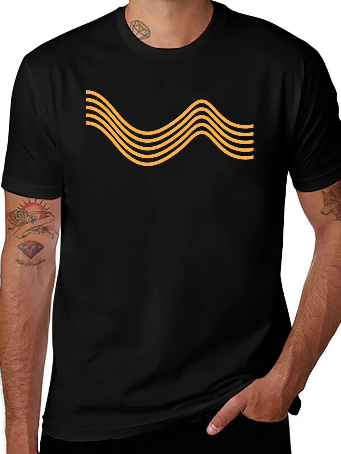 Wavy Line Graphic Tee - Black