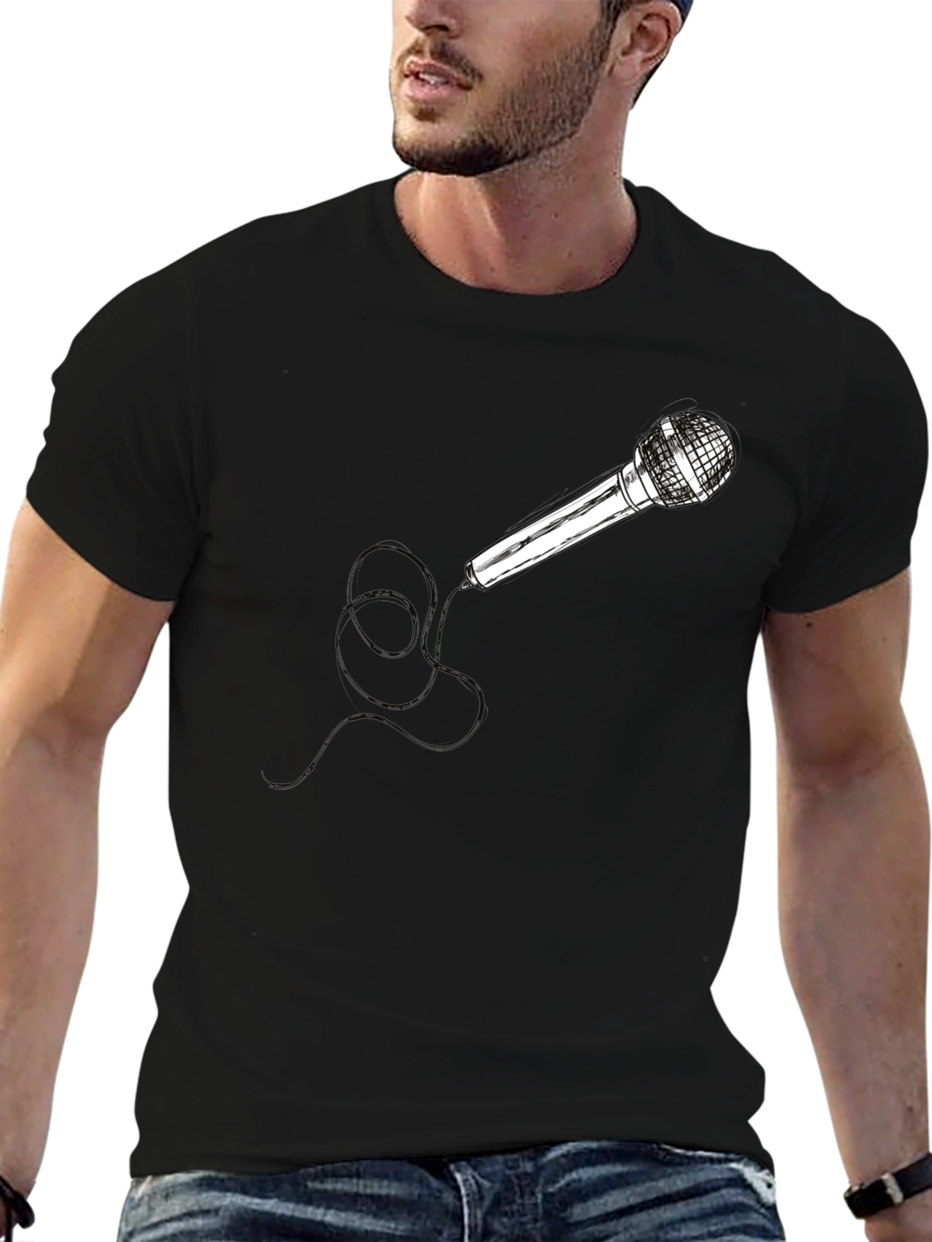 Mic Graphic Black Tee - Cool Musician Style