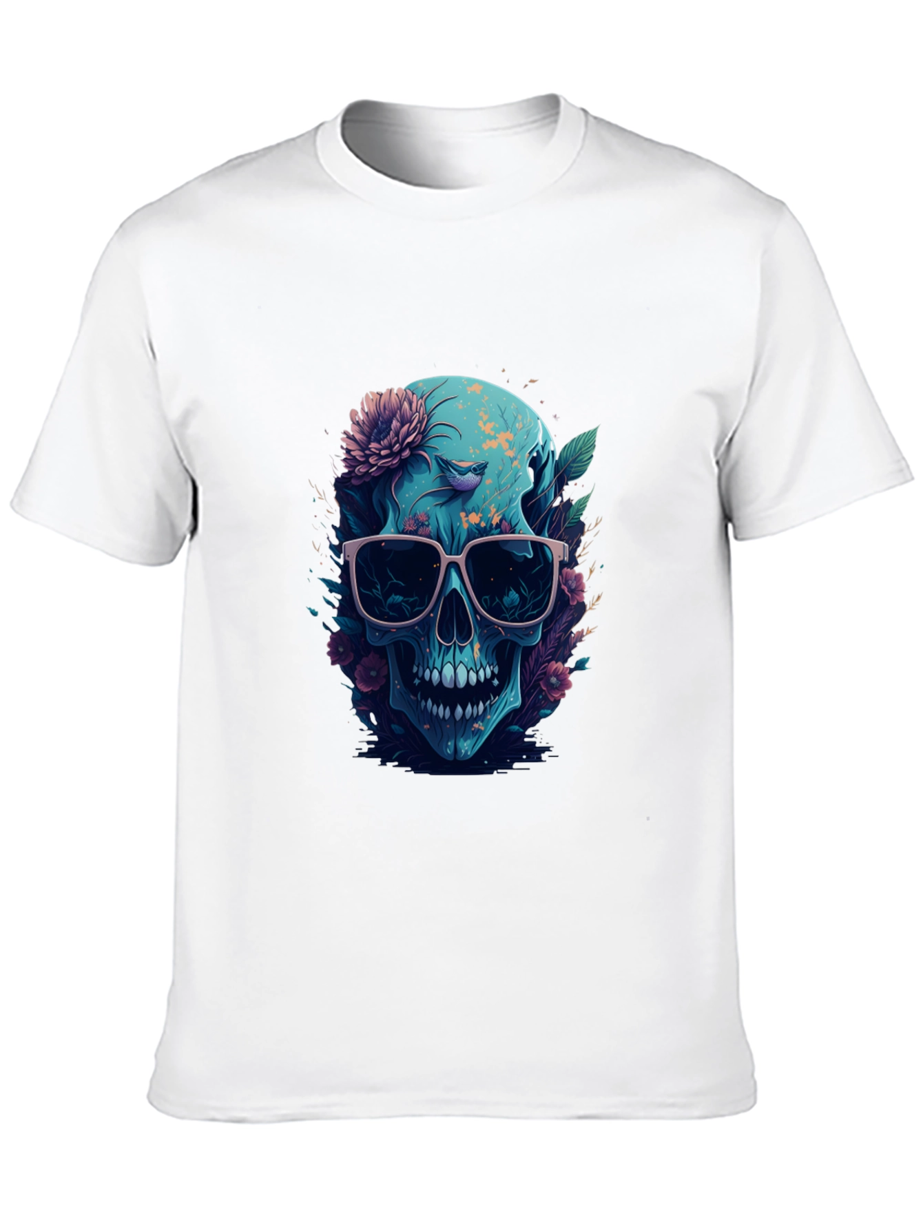 Floral Skull Graphic Tee - Mens Black T-Shirt