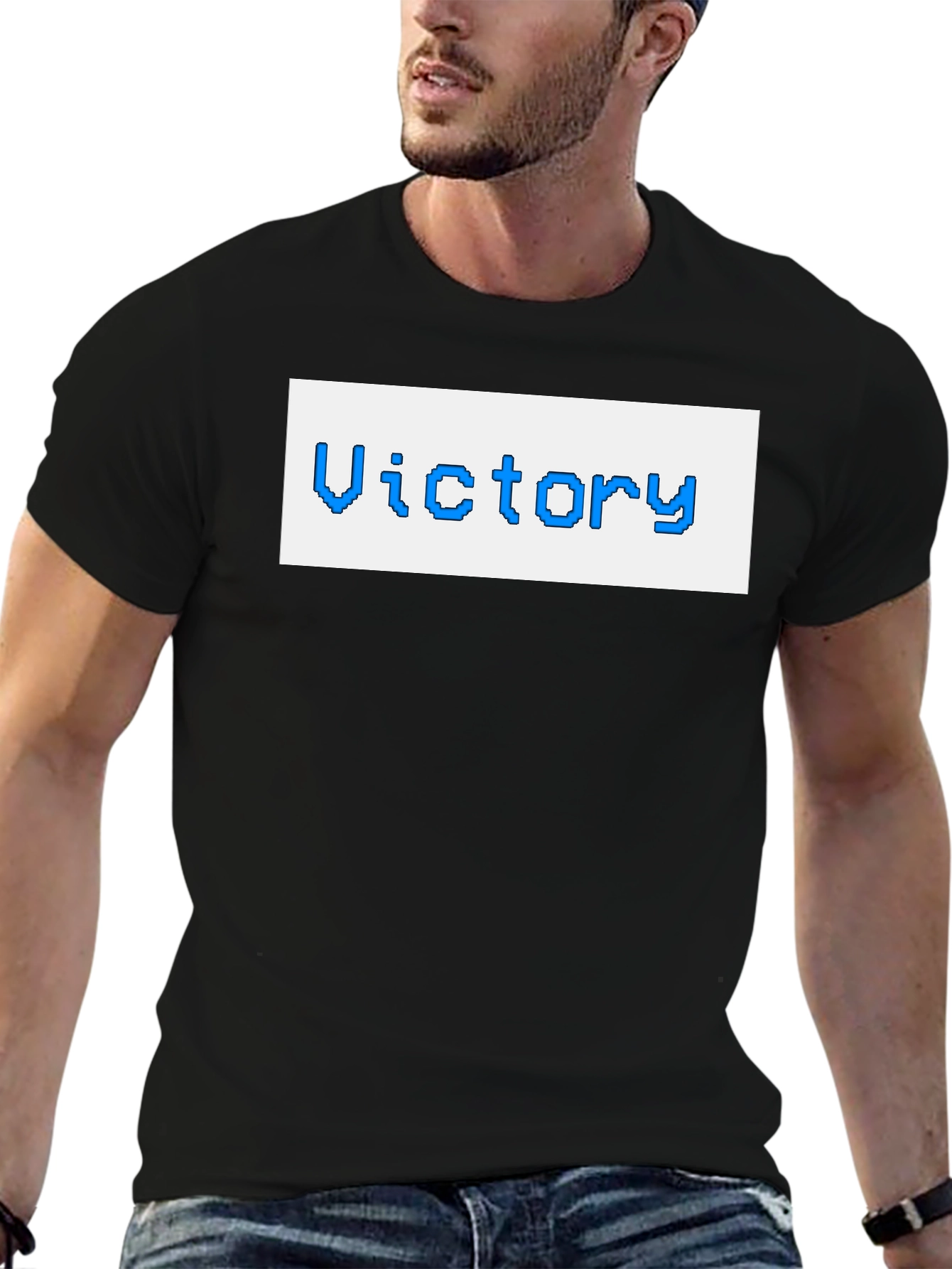 Victory Pixel Art Black T-Shirt