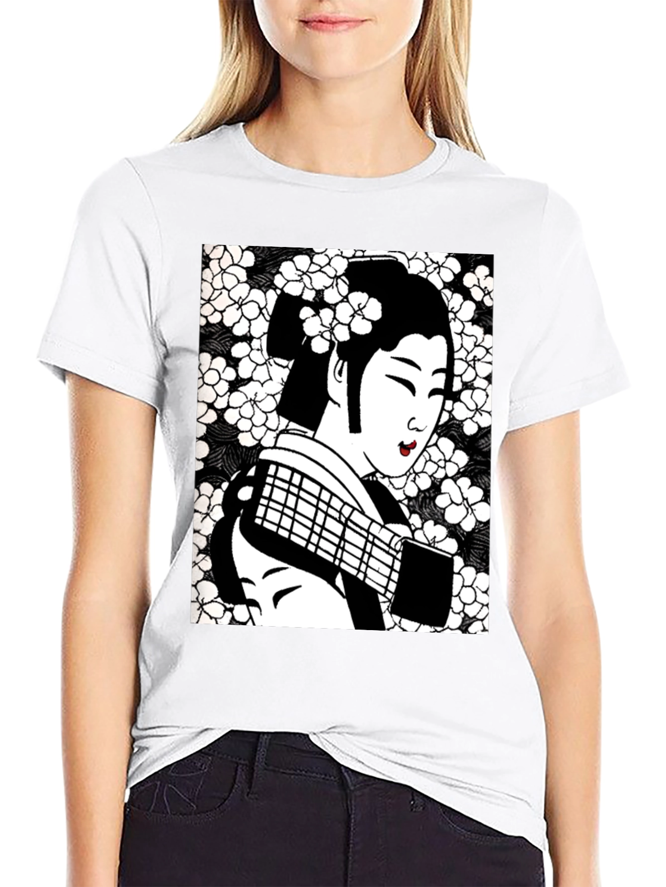 Geisha Graphic Tee - Stylish Black Cotton T-Shirt