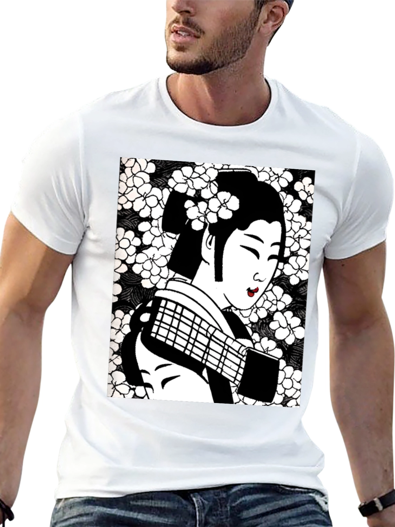 Geisha Graphic Tee - Stylish Black Cotton T-Shirt