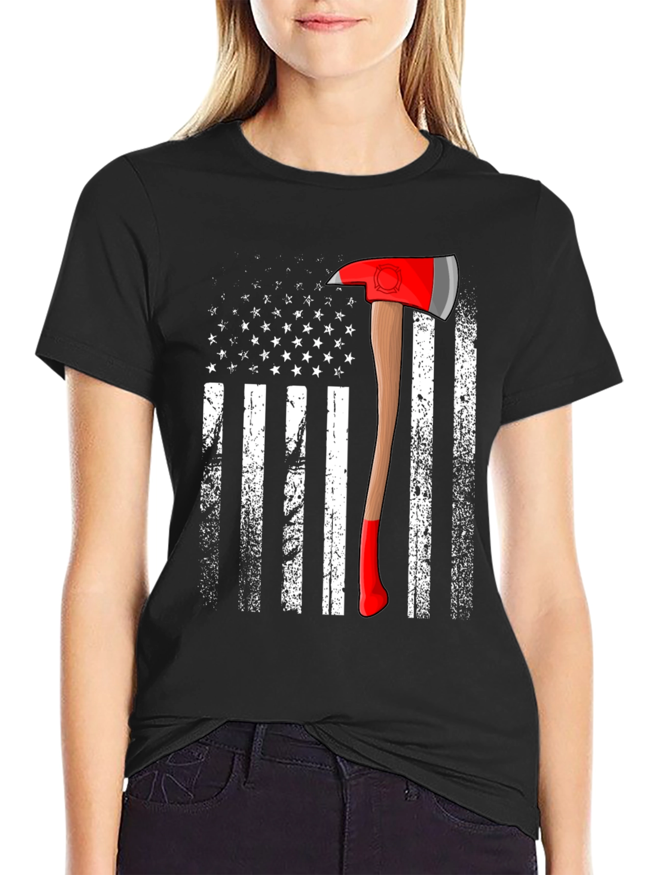 Firefighter Axe American Flag T-Shirt