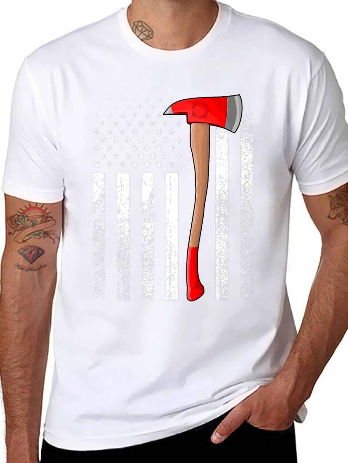 Firefighter Axe American Flag T-Shirt