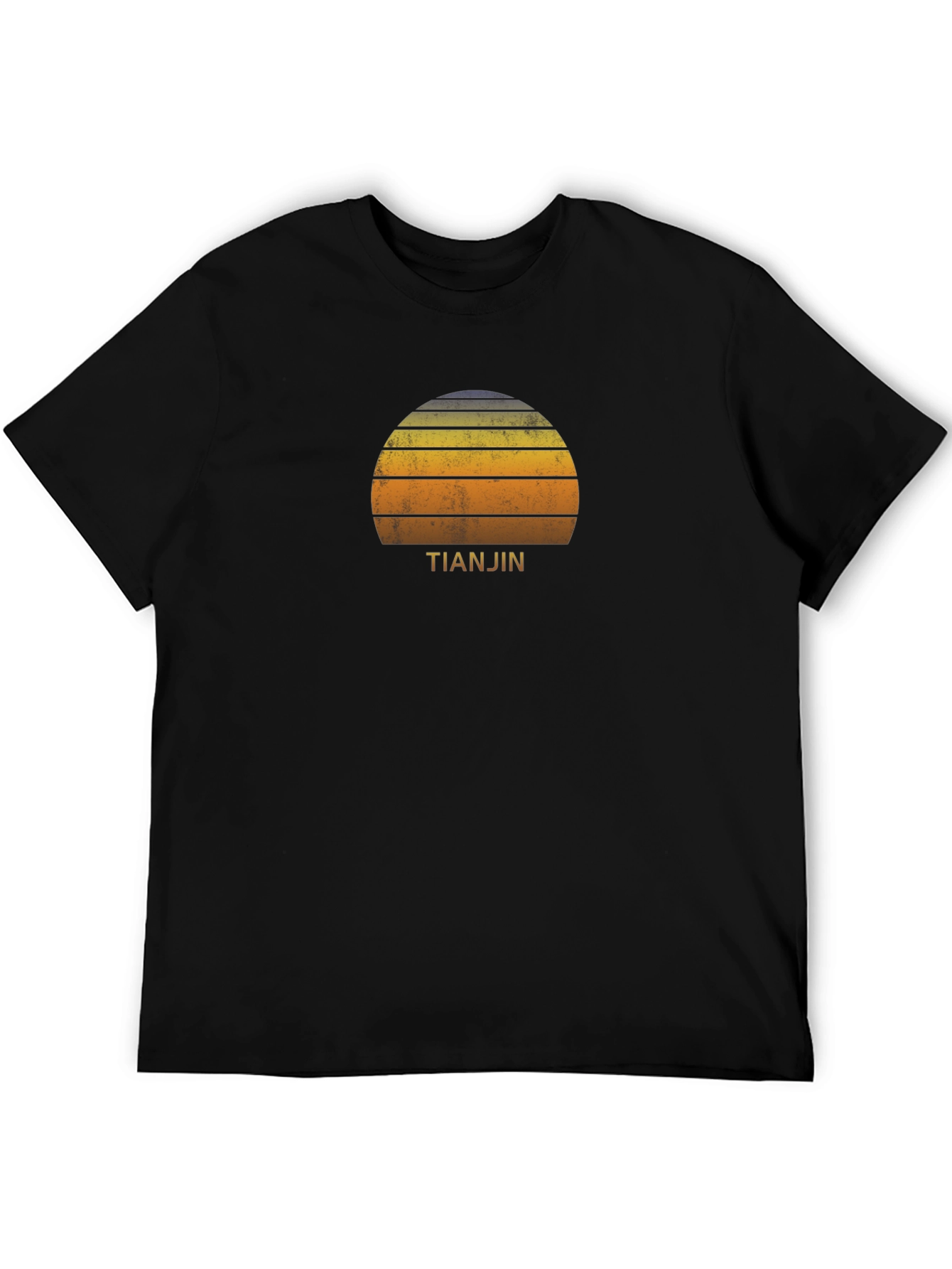 Tianjin Sunset Graphic Tee - Retro Style Black T-Shirt