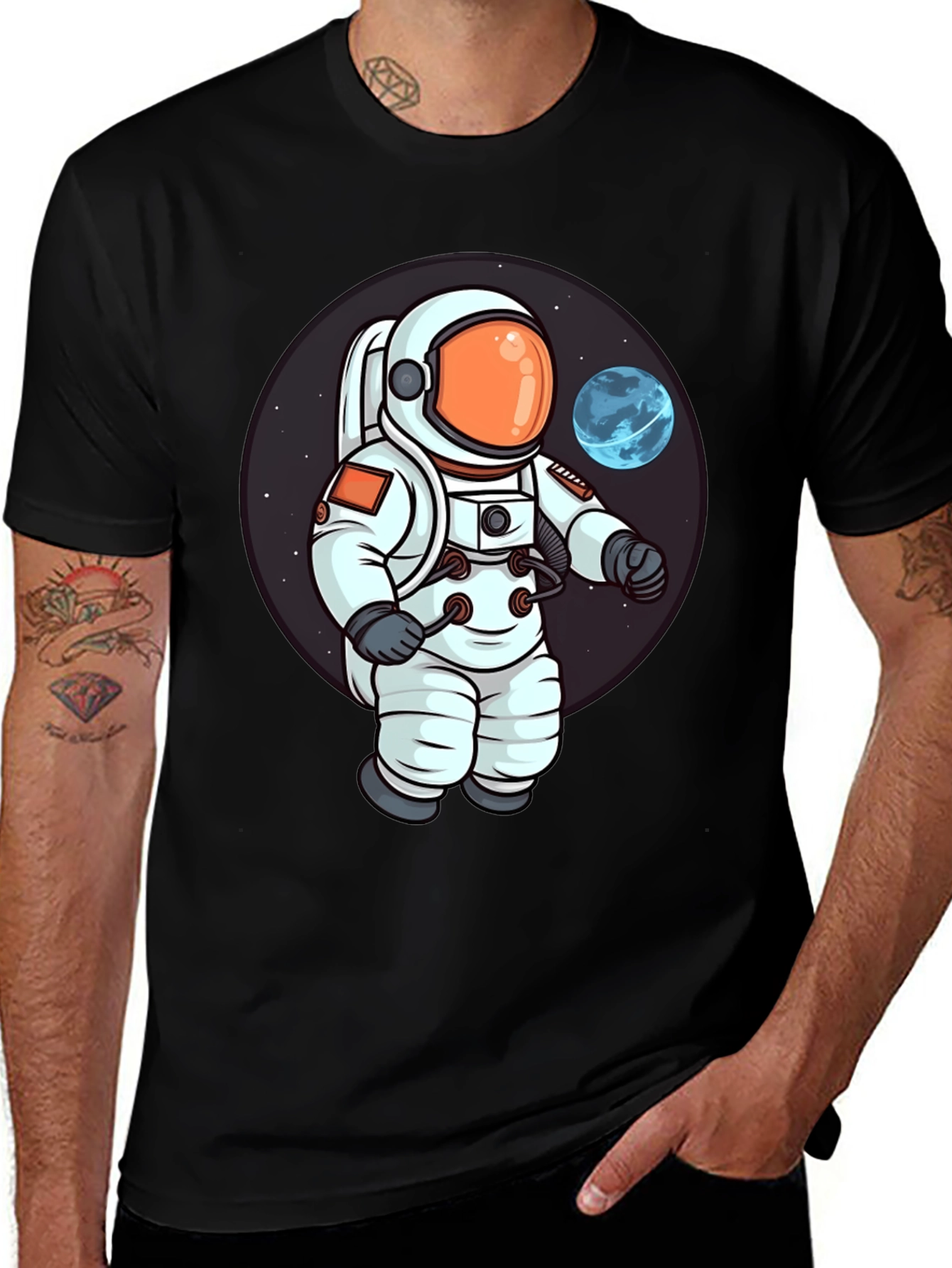 Astronaut Cartoon Graphic Print T-Shirt