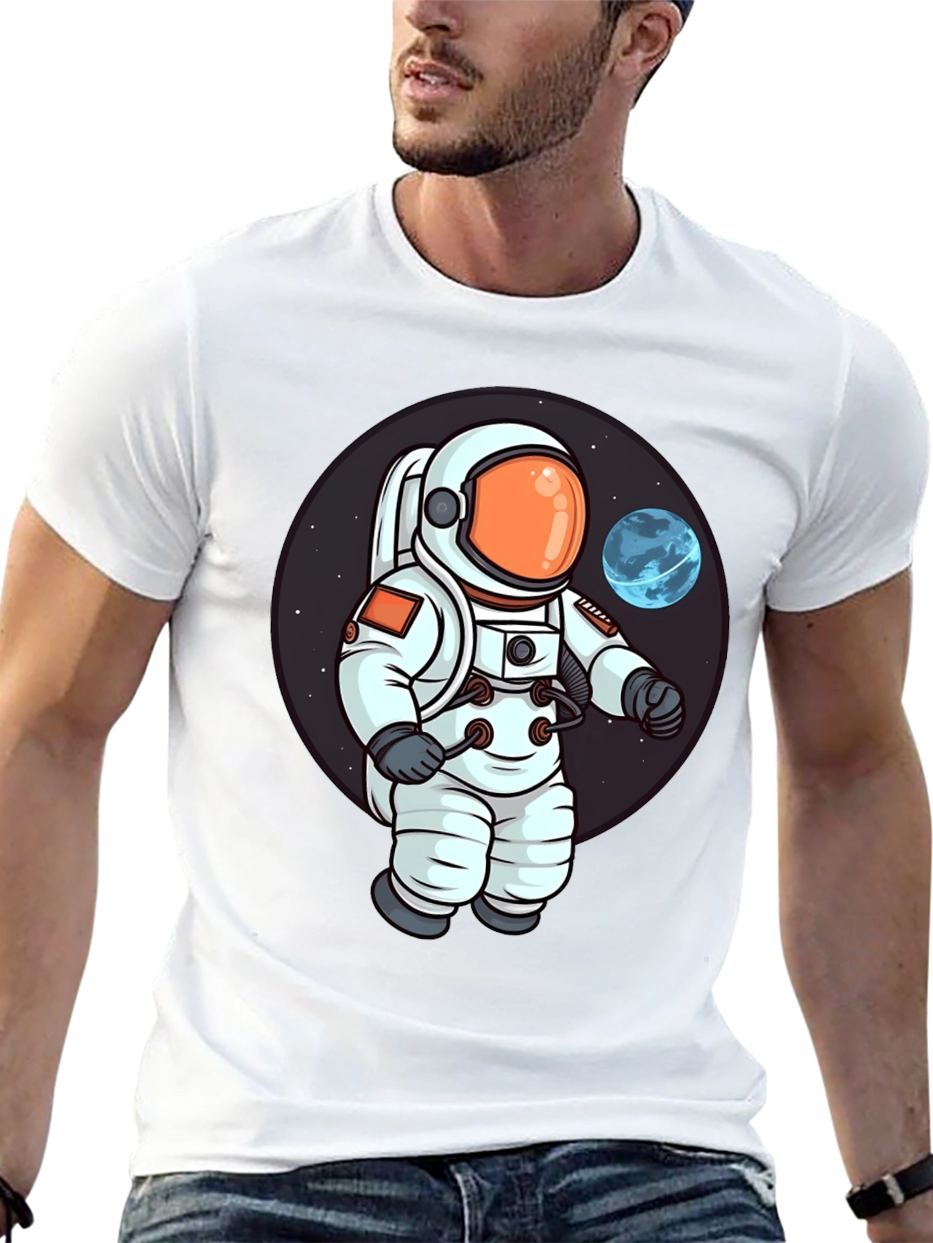 Astronaut Cartoon Graphic Print T-Shirt