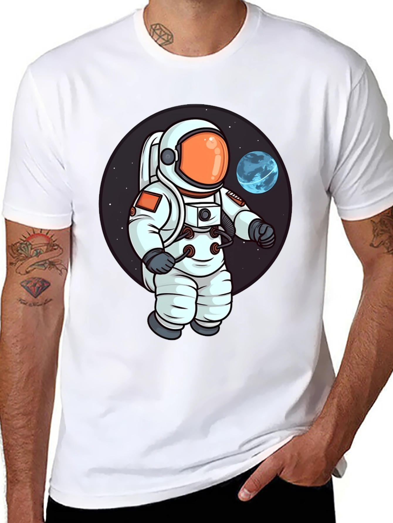 Astronaut Cartoon Graphic Print T-Shirt