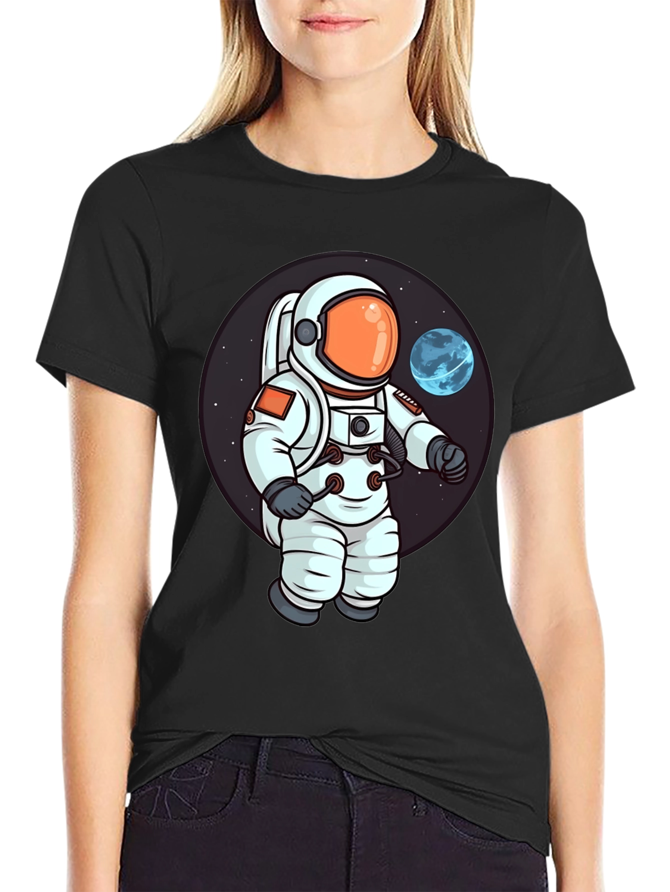 Astronaut Cartoon Graphic Print T-Shirt
