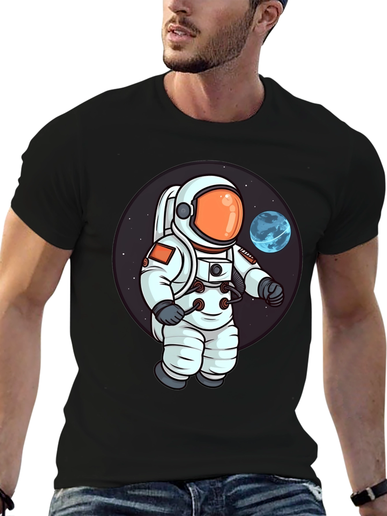 Astronaut Cartoon Graphic Print T-Shirt