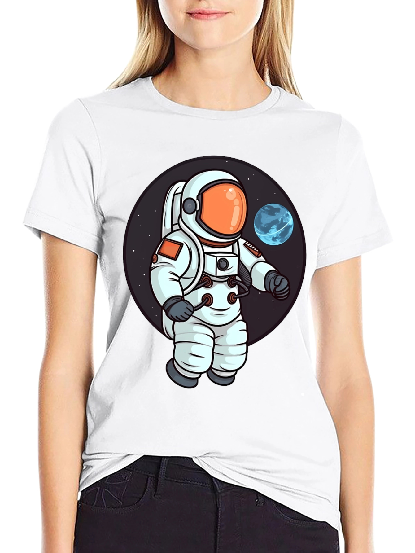 Astronaut Cartoon Graphic Print T-Shirt