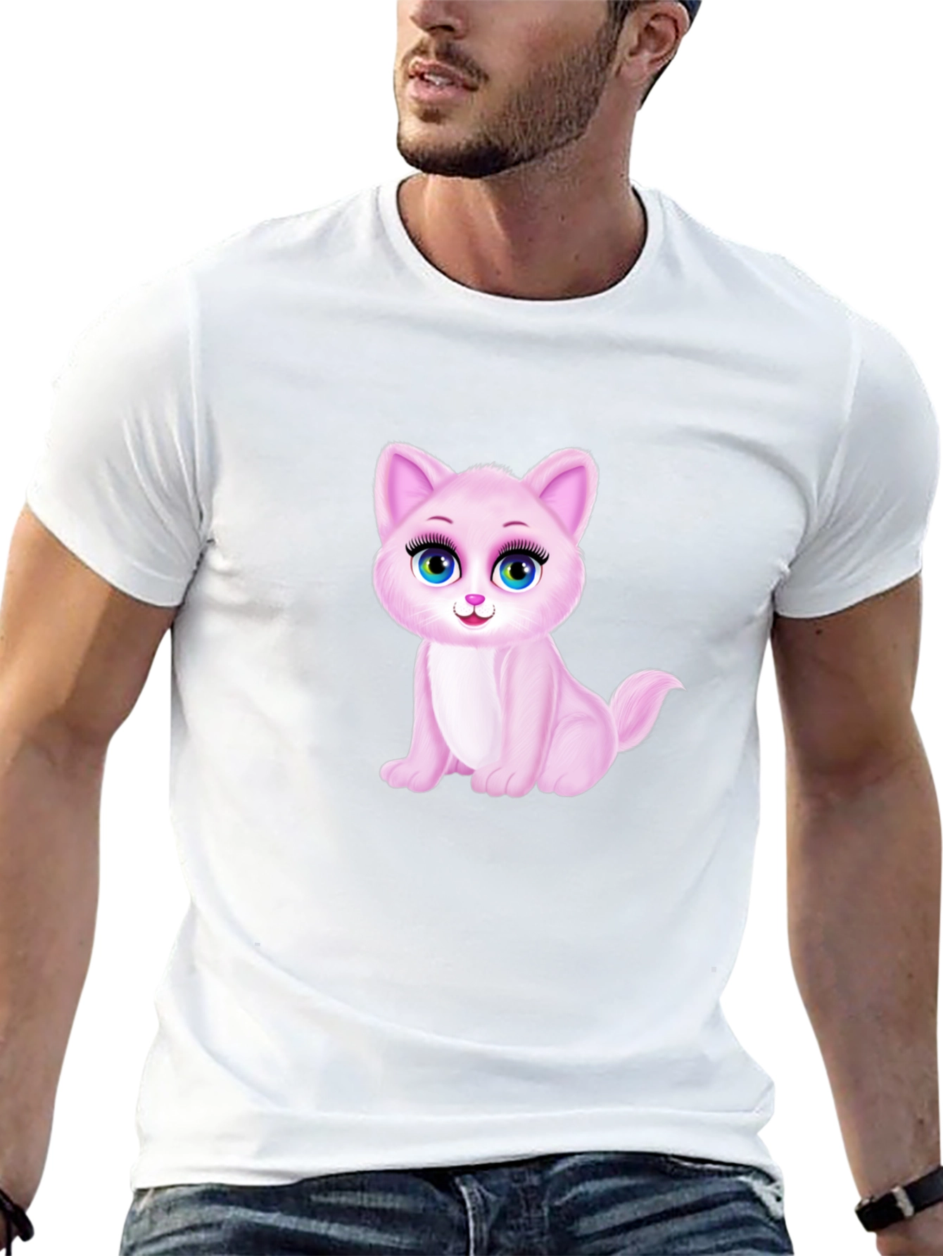 Cute Pink Kitten Graphic Tee - Soft Cotton Blend