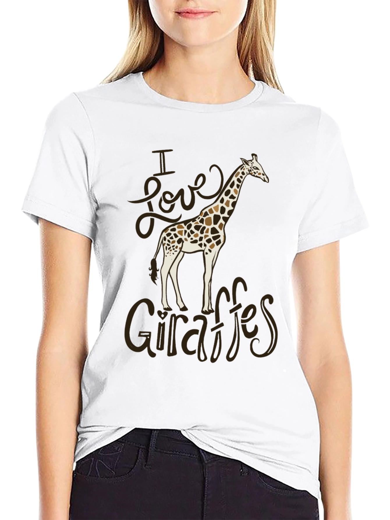 I Love Giraffes Black Cotton T-Shirt