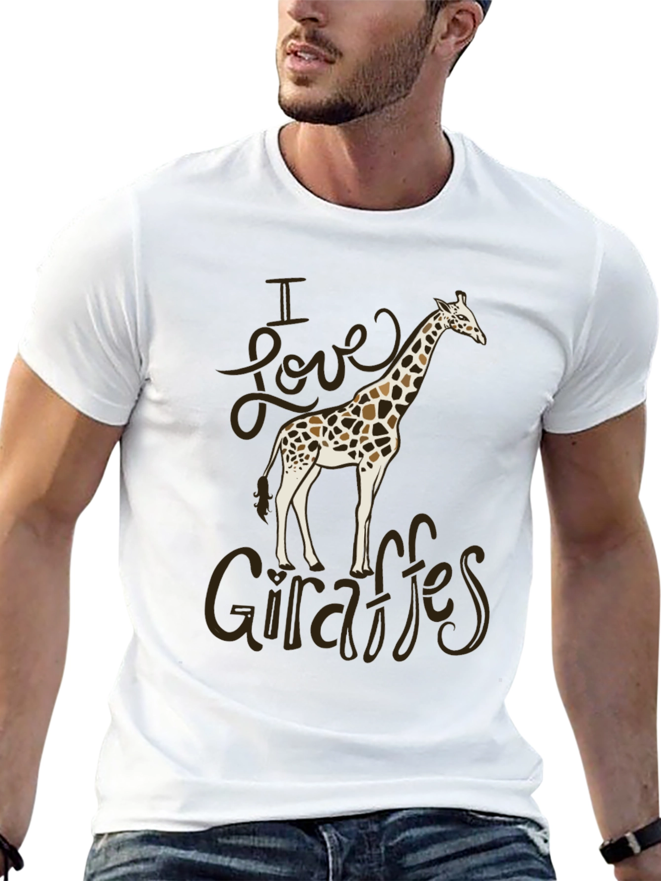 I Love Giraffes Black Cotton T-Shirt