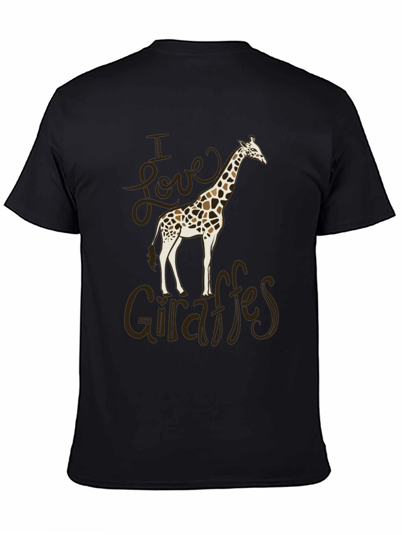 I Love Giraffes Black Cotton T-Shirt
