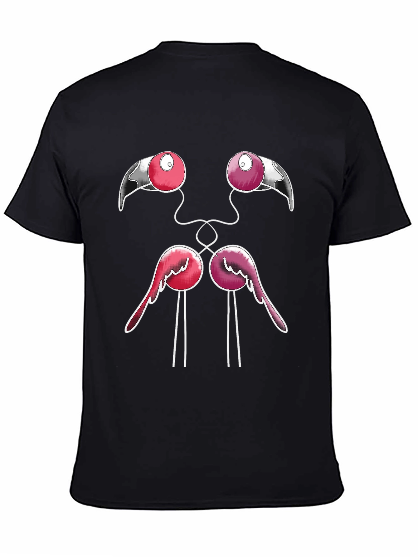 Funny Flamingo Face Graphic Black T-Shirt