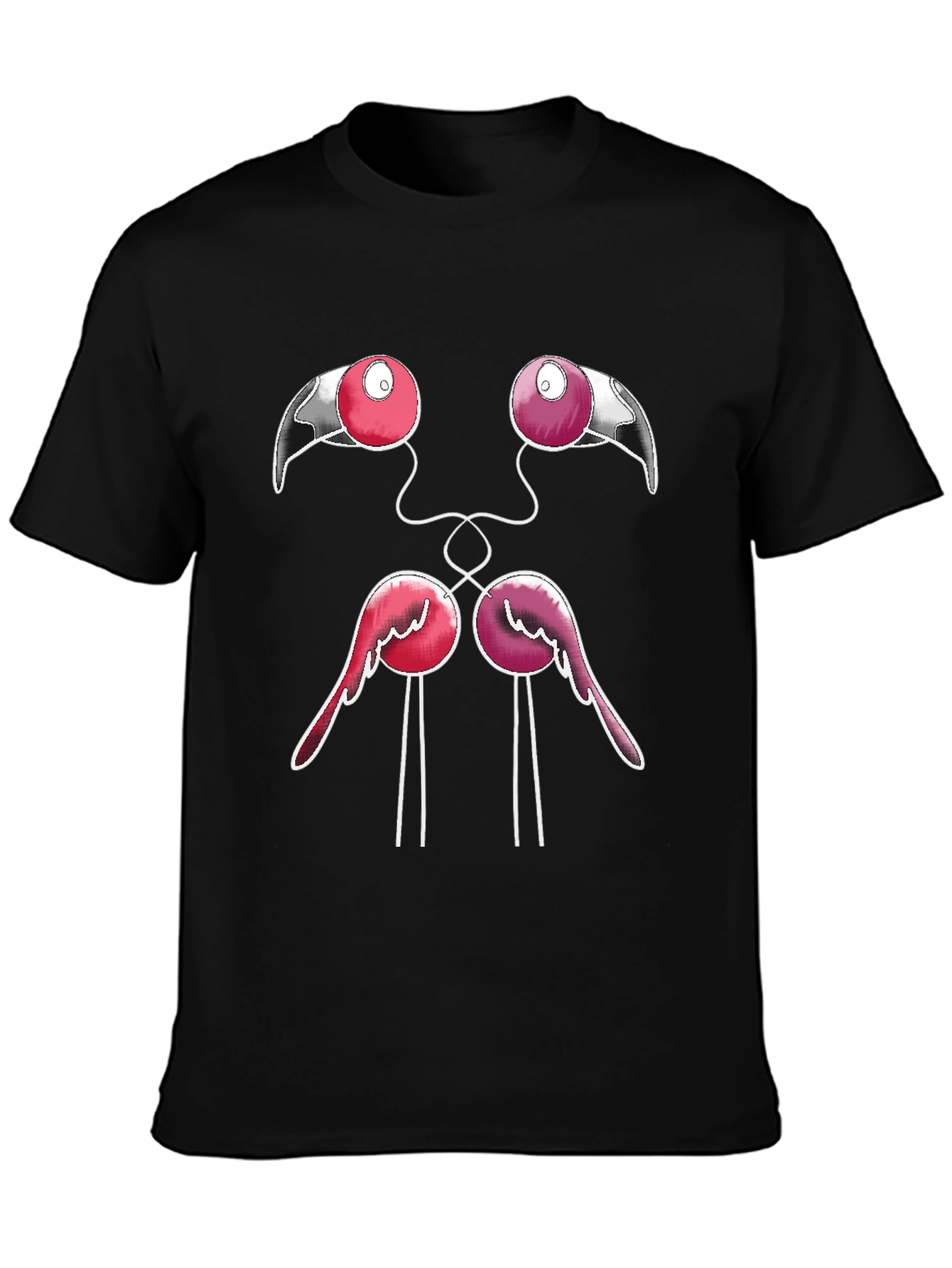 Funny Flamingo Face Graphic Black T-Shirt