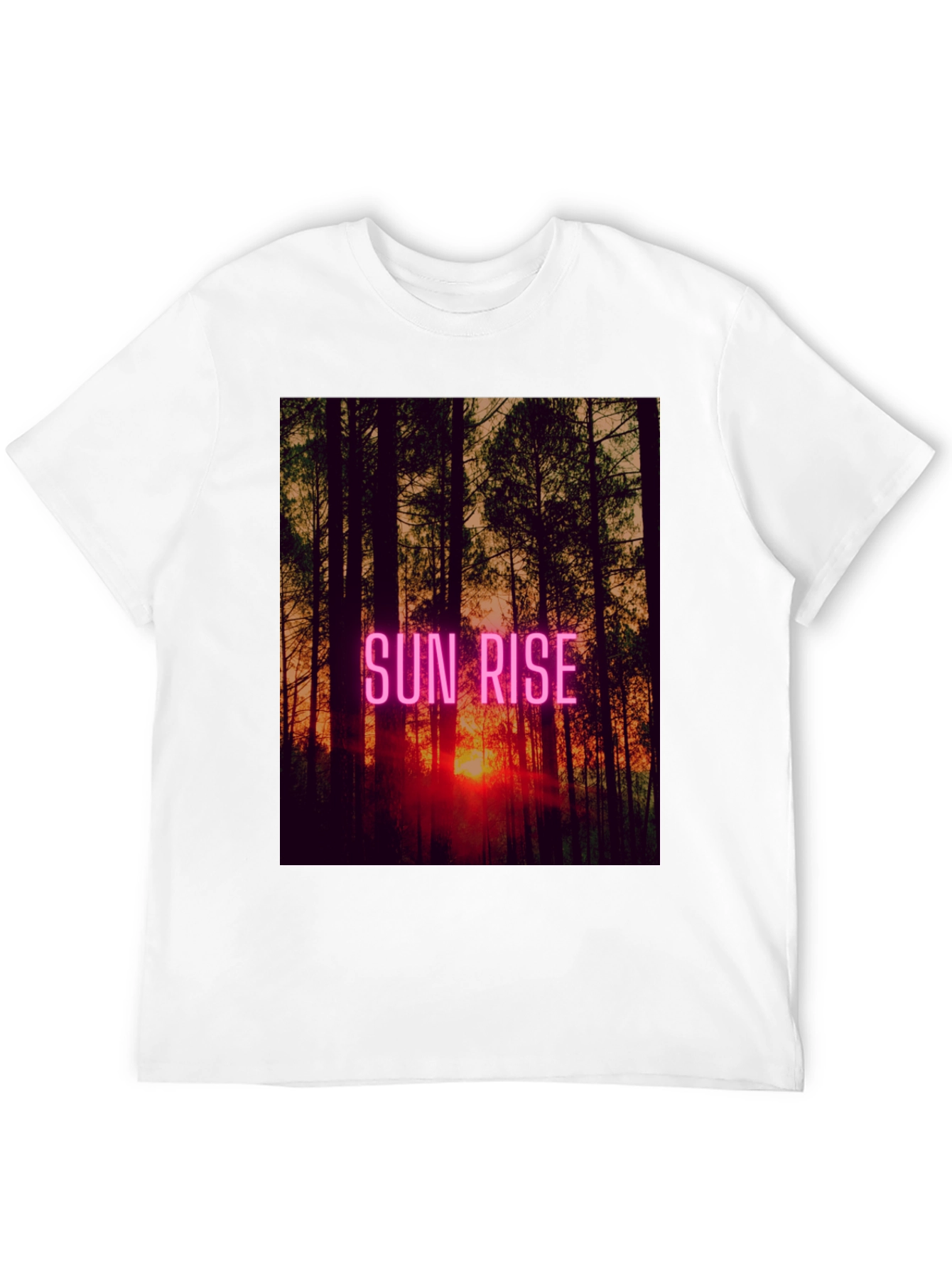 Sunrise Forest Graphic Tee - Black Cotton T-Shirt