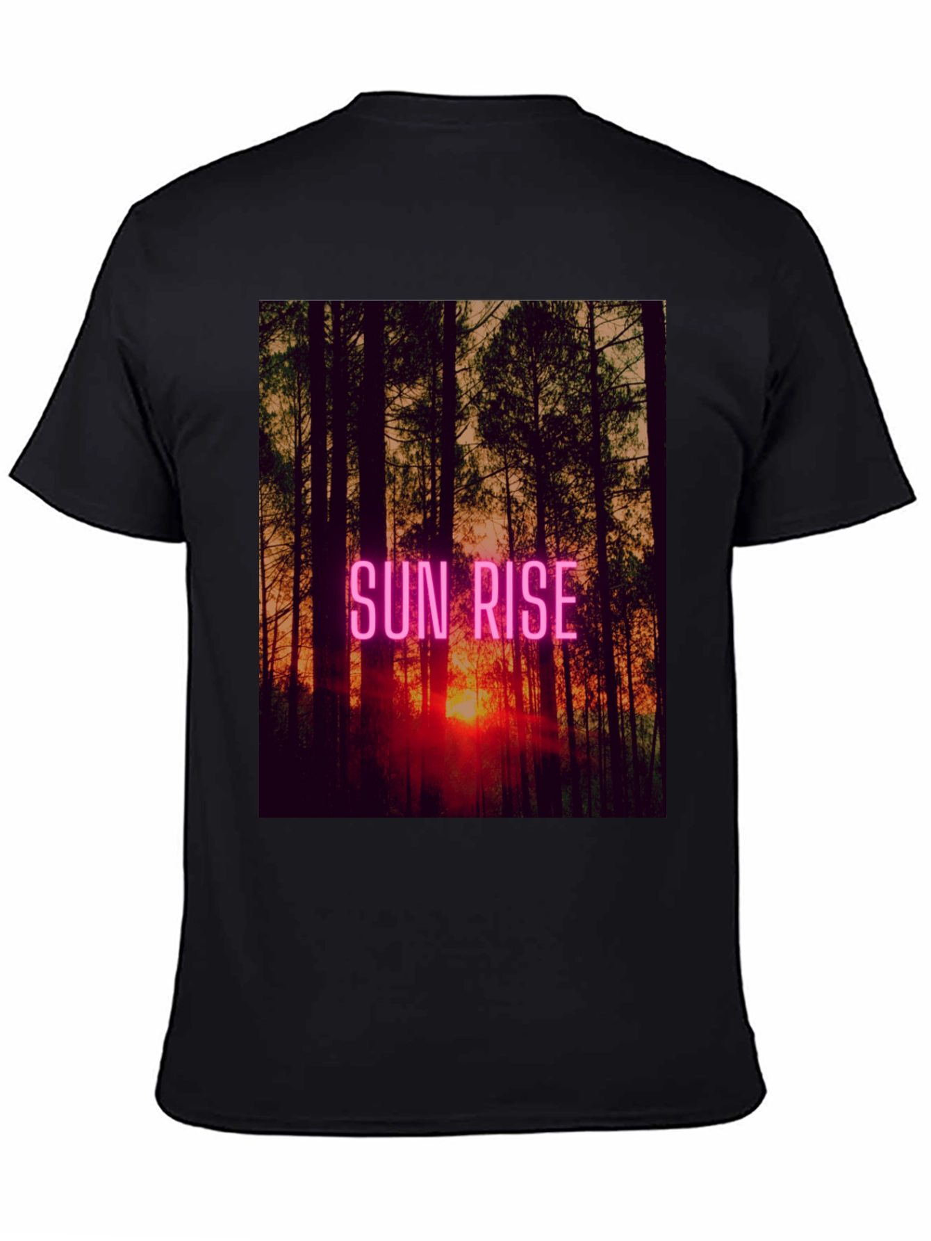 Sunrise Forest Graphic Tee - Black Cotton T-Shirt
