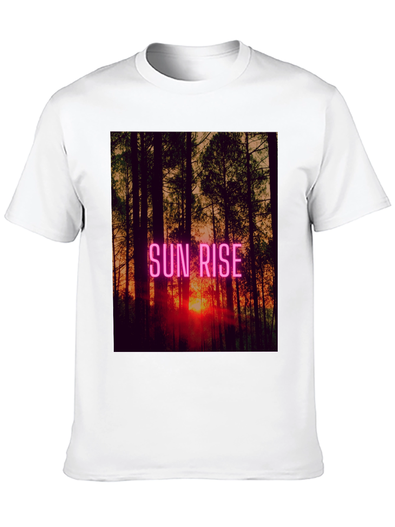 Sunrise Forest Graphic Tee - Black Cotton T-Shirt