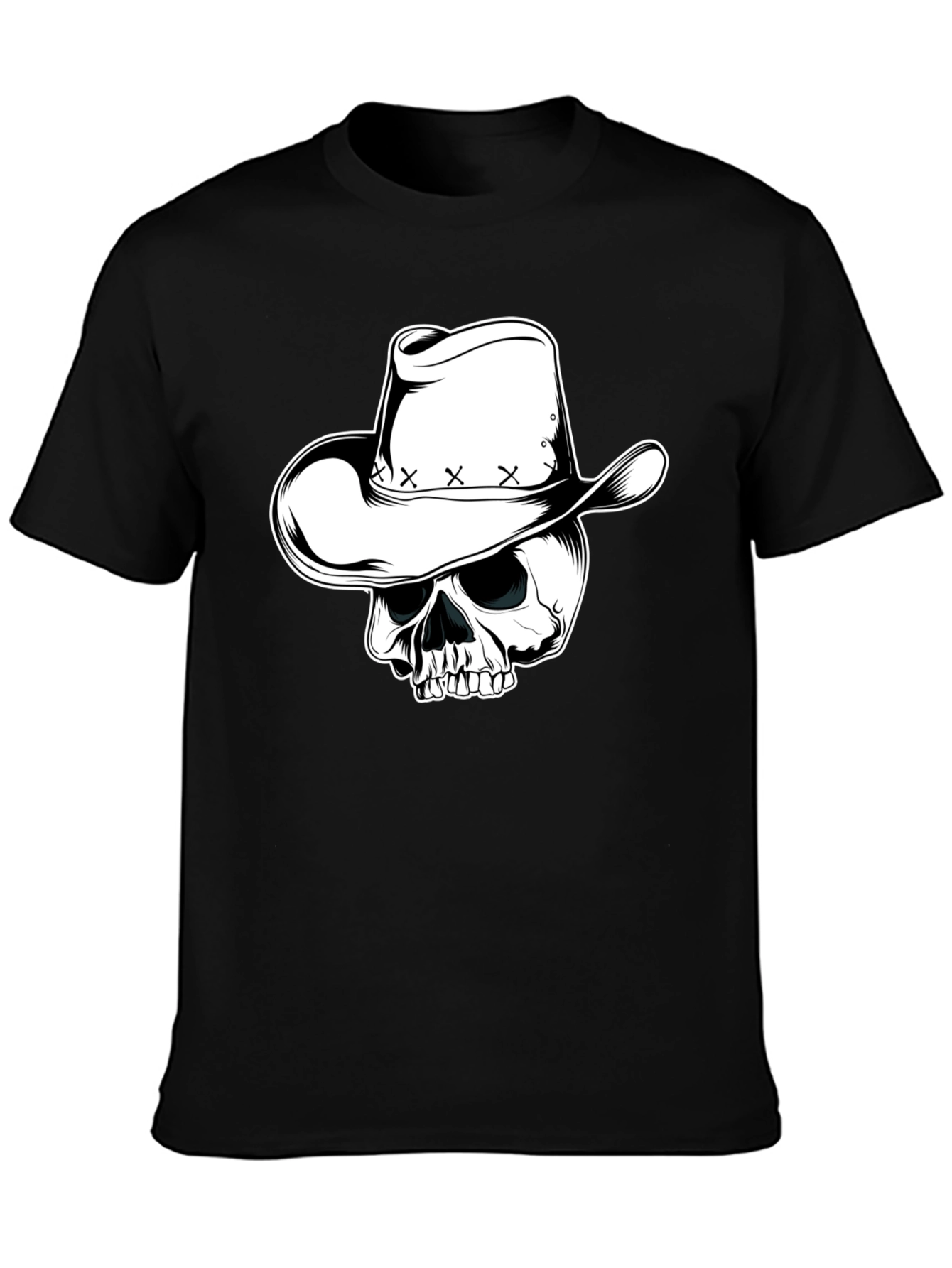Skull Cowboy Hat Graphic Tee - Mens Black T-Shirt