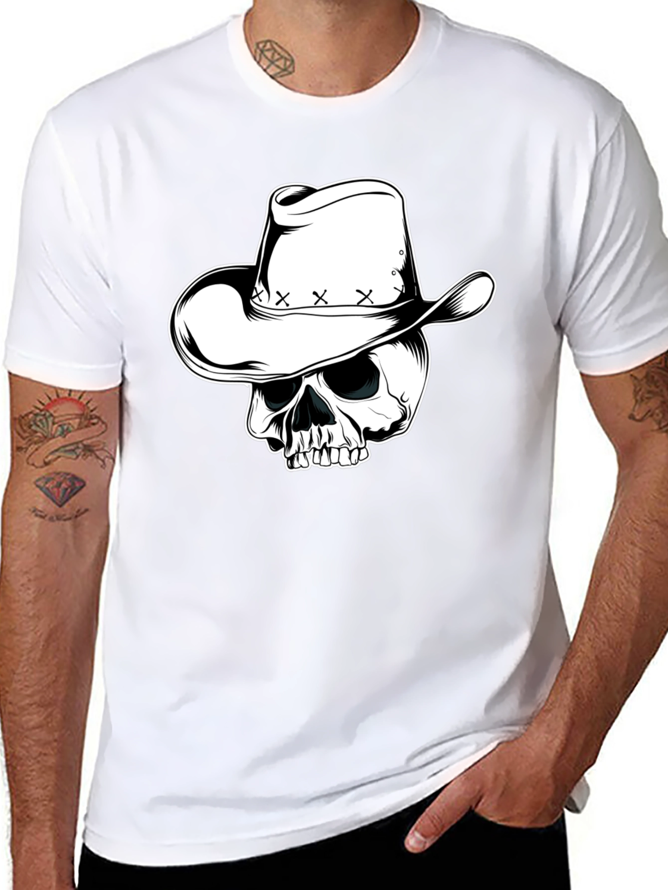 Skull Cowboy Hat Graphic Tee - Mens Black T-Shirt