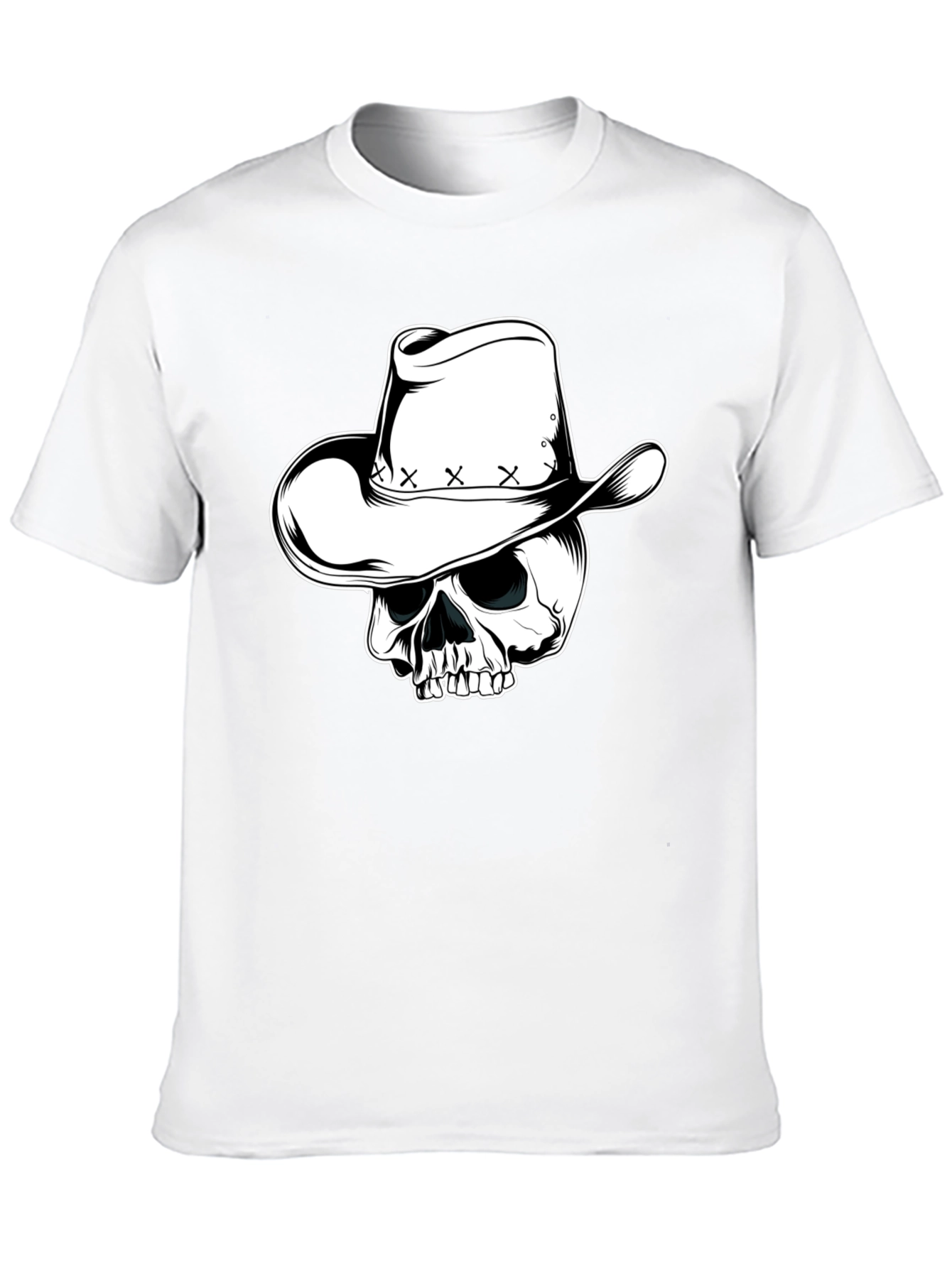 Skull Cowboy Hat Graphic Tee - Mens Black T-Shirt