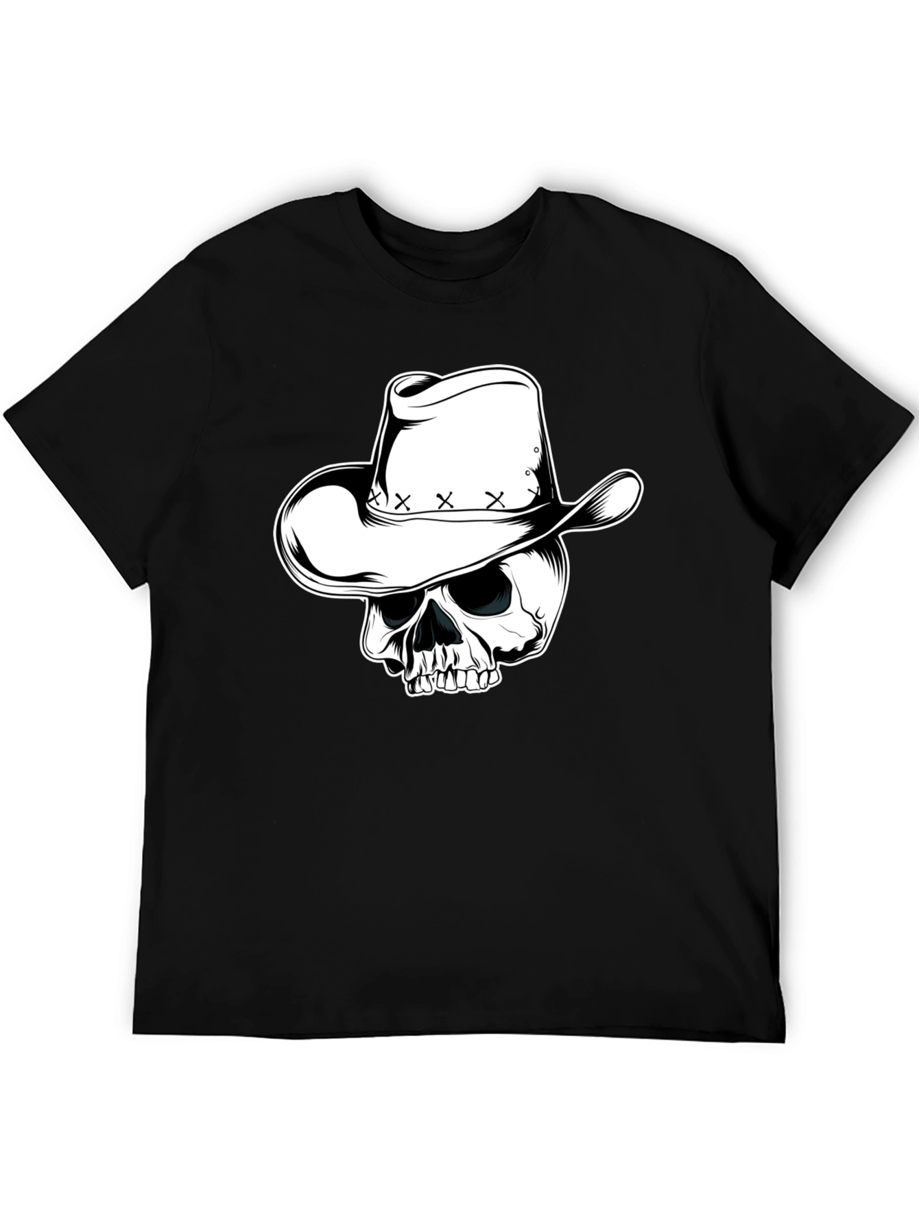 Skull Cowboy Hat Graphic Tee - Mens Black T-Shirt