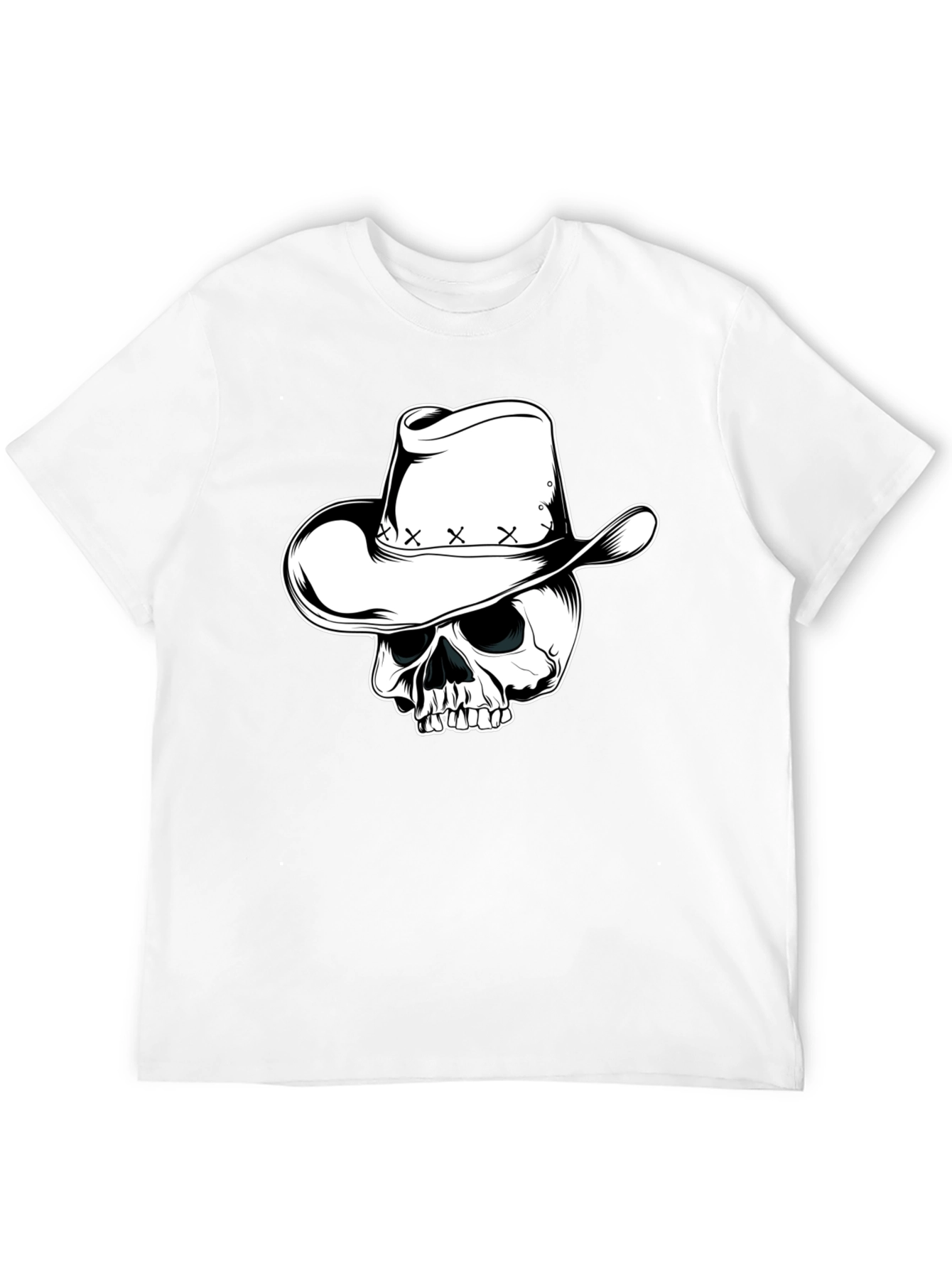 Skull Cowboy Hat Graphic Tee - Mens Black T-Shirt