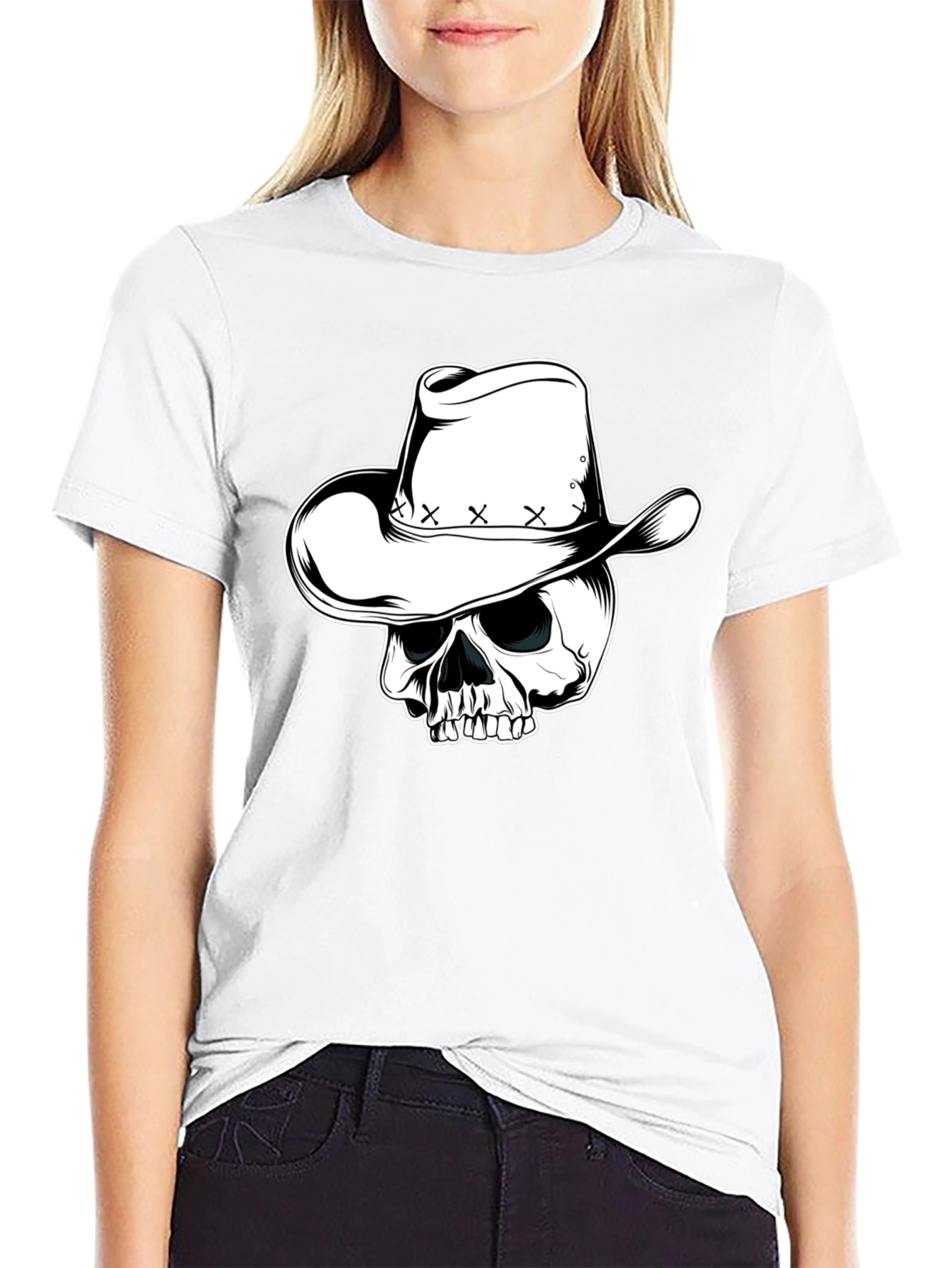 Skull Cowboy Hat Graphic Tee - Mens Black T-Shirt