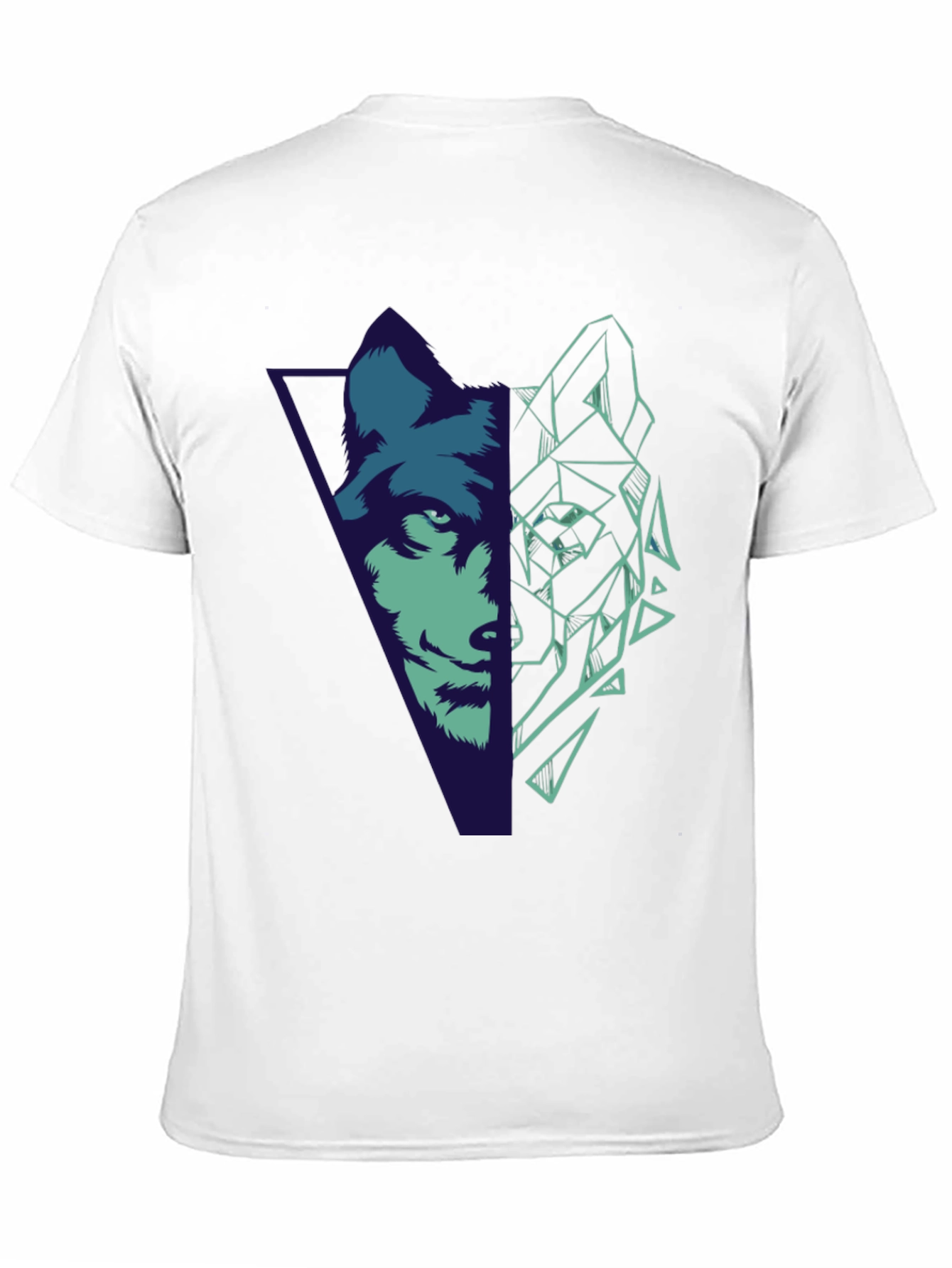 Geometric Wolf Graphic Print Black T-Shirt