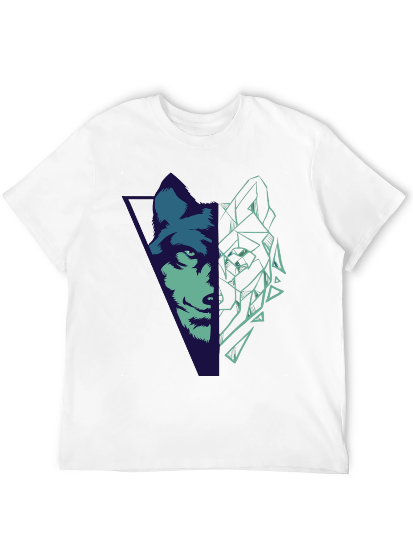 Geometric Wolf Graphic Print Black T-Shirt
