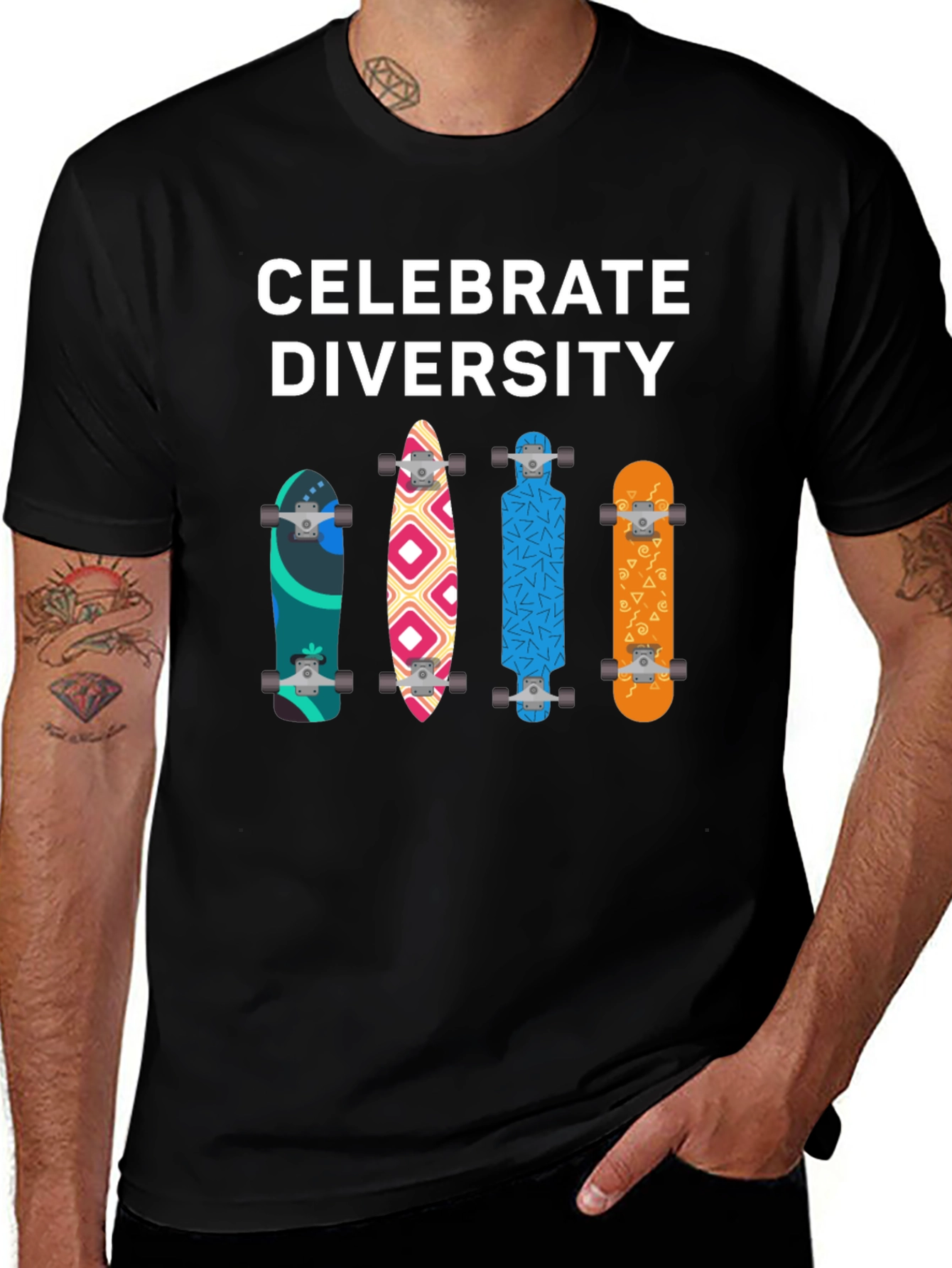 Celebrate Diversity Skateboard Graphic T-Shirt