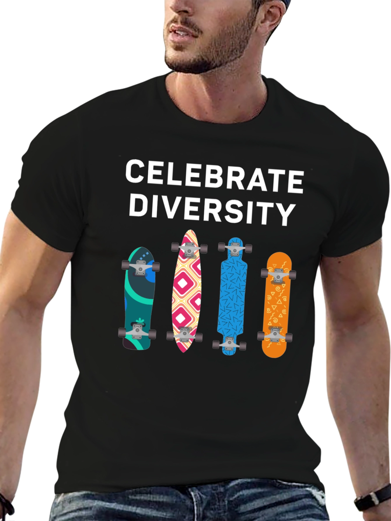 Celebrate Diversity Skateboard Graphic T-Shirt