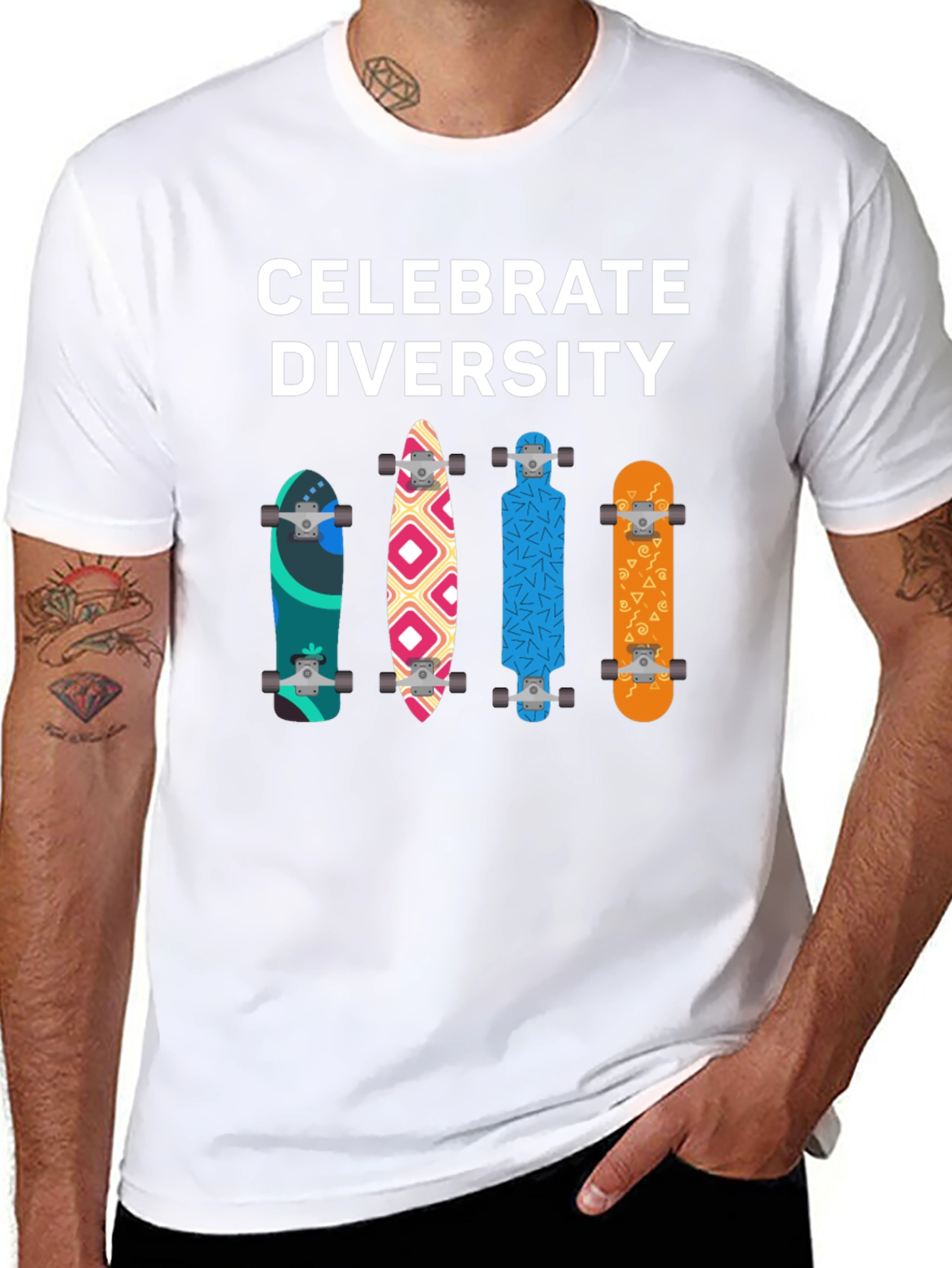 Celebrate Diversity Skateboard Graphic T-Shirt