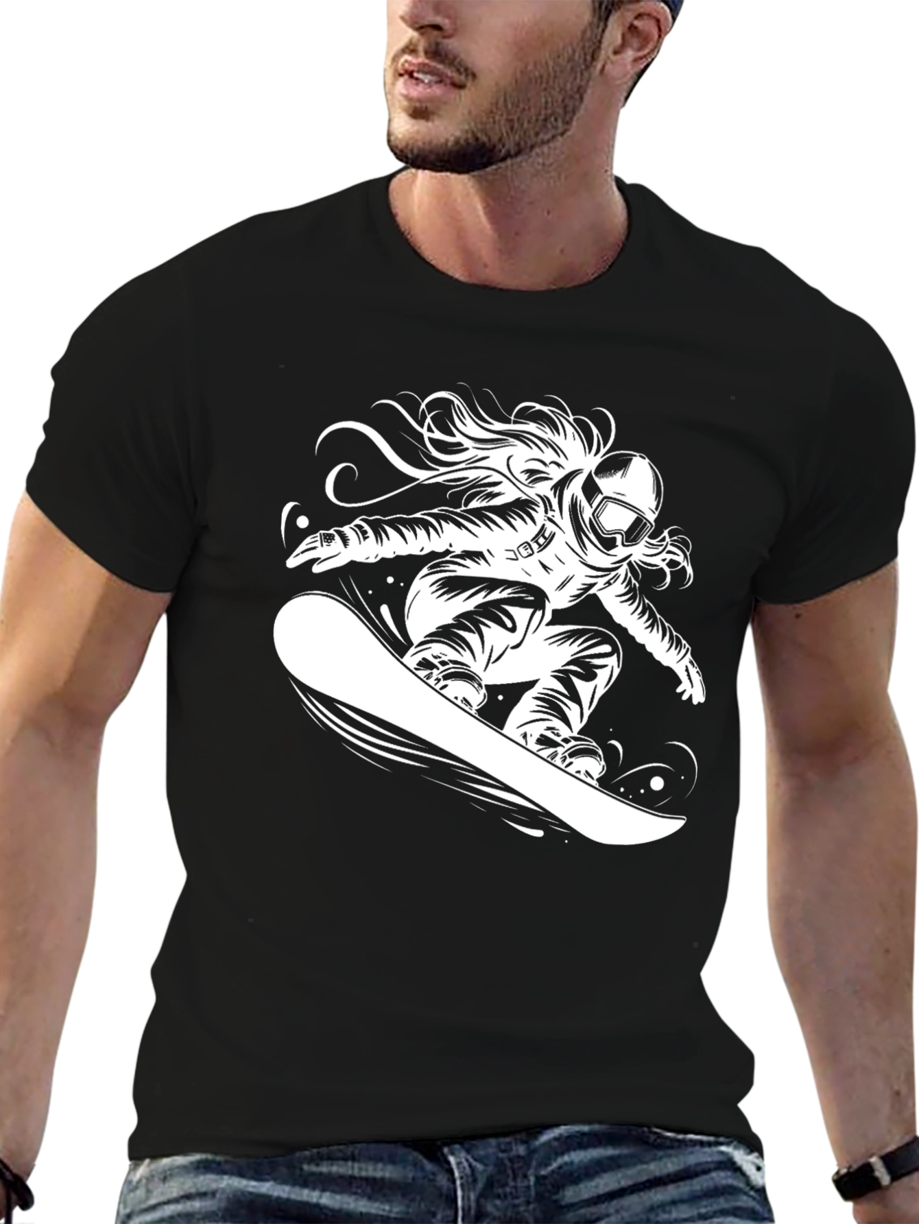 Snowboarder Graphic Tee - Black Cotton T-Shirt