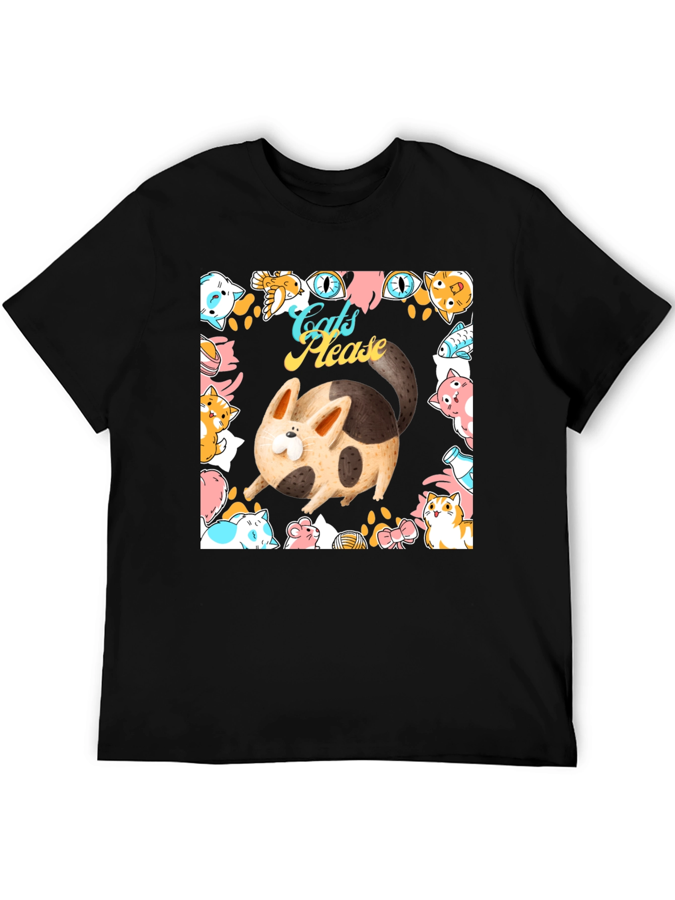 Cats Please Graphic Tee - Whimsical Black T-Shirt