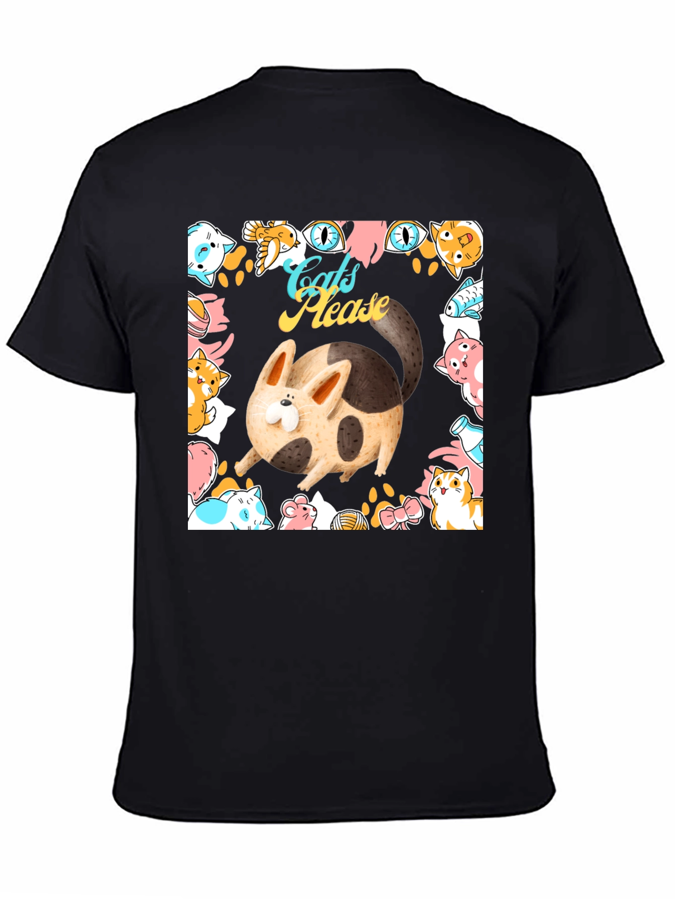 Cats Please Graphic Tee - Whimsical Black T-Shirt
