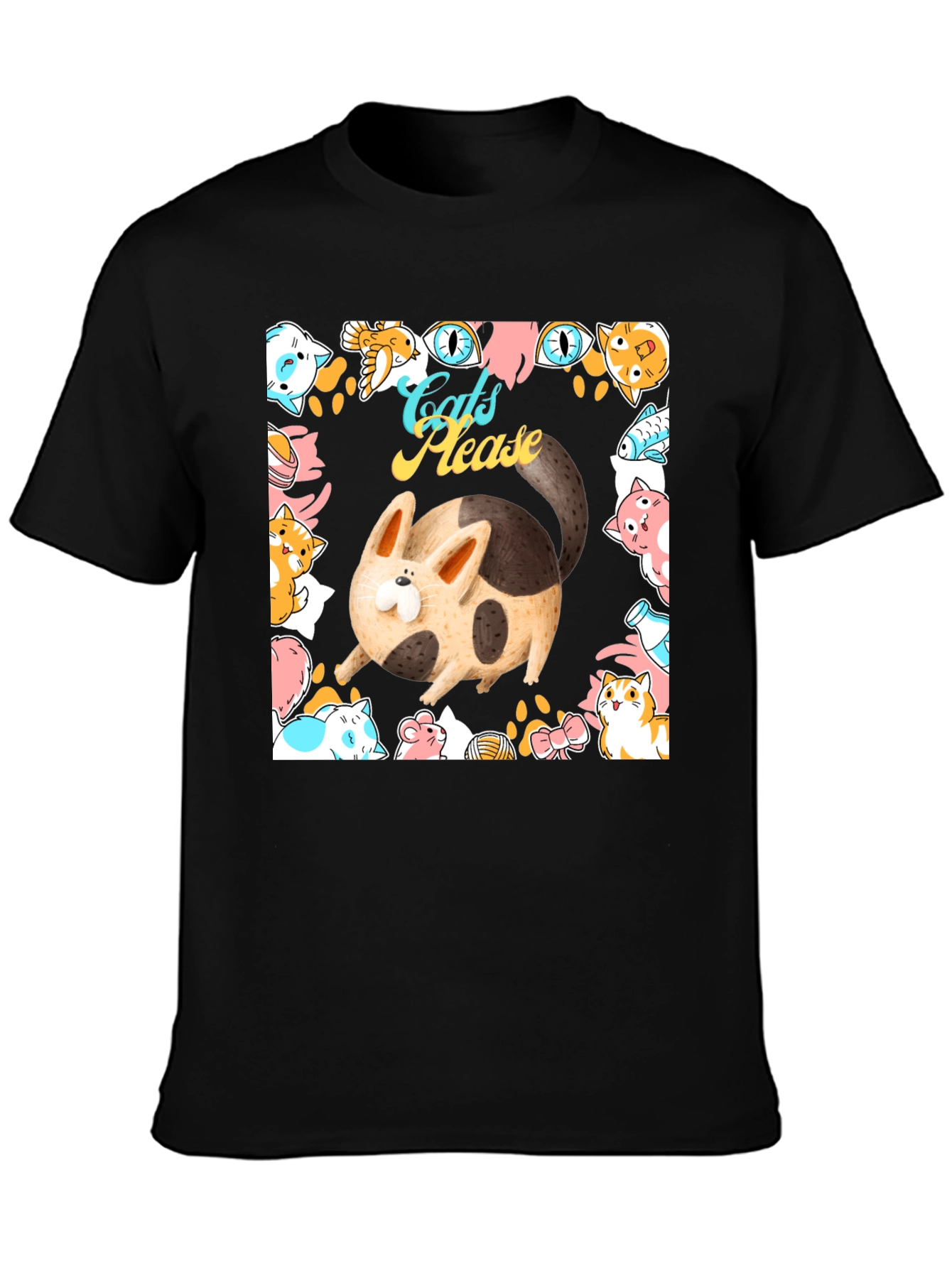 Cats Please Graphic Tee - Whimsical Black T-Shirt