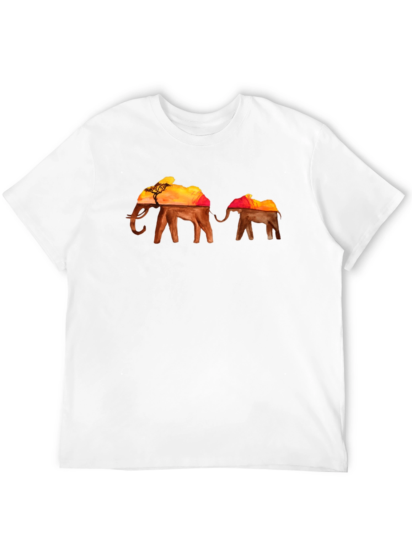 Elephant Sunset Graphic T-Shirt - Black