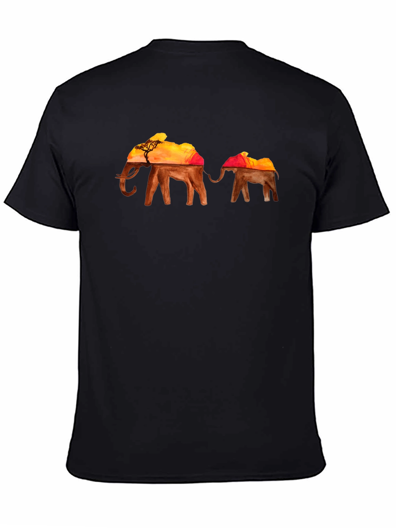 Elephant Sunset Graphic T-Shirt - Black