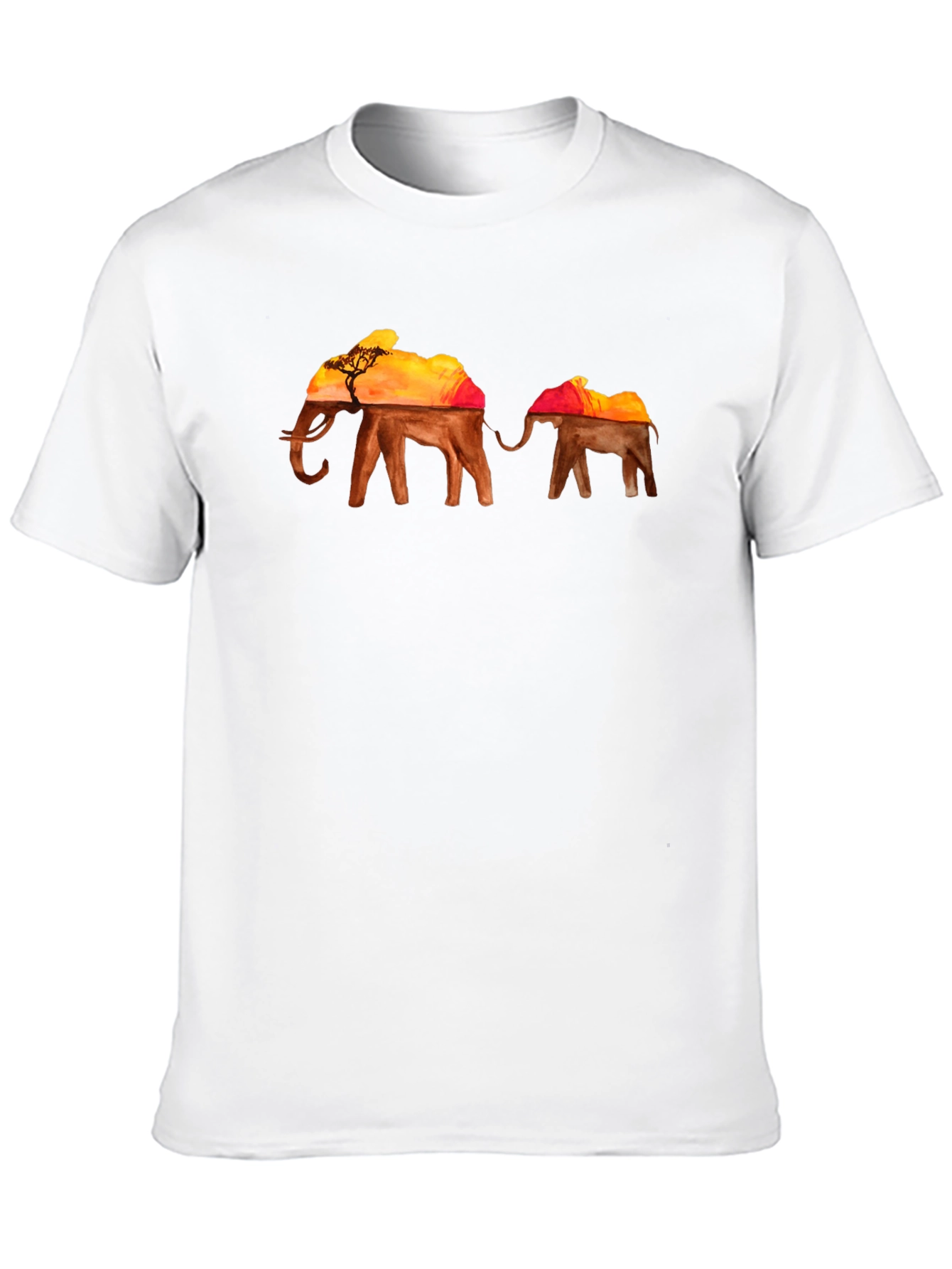 Elephant Sunset Graphic T-Shirt - Black