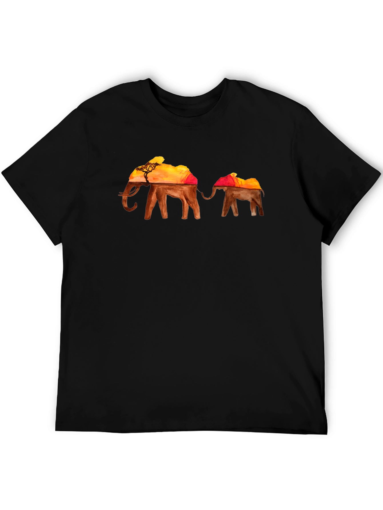 Elephant Sunset Graphic T-Shirt - Black