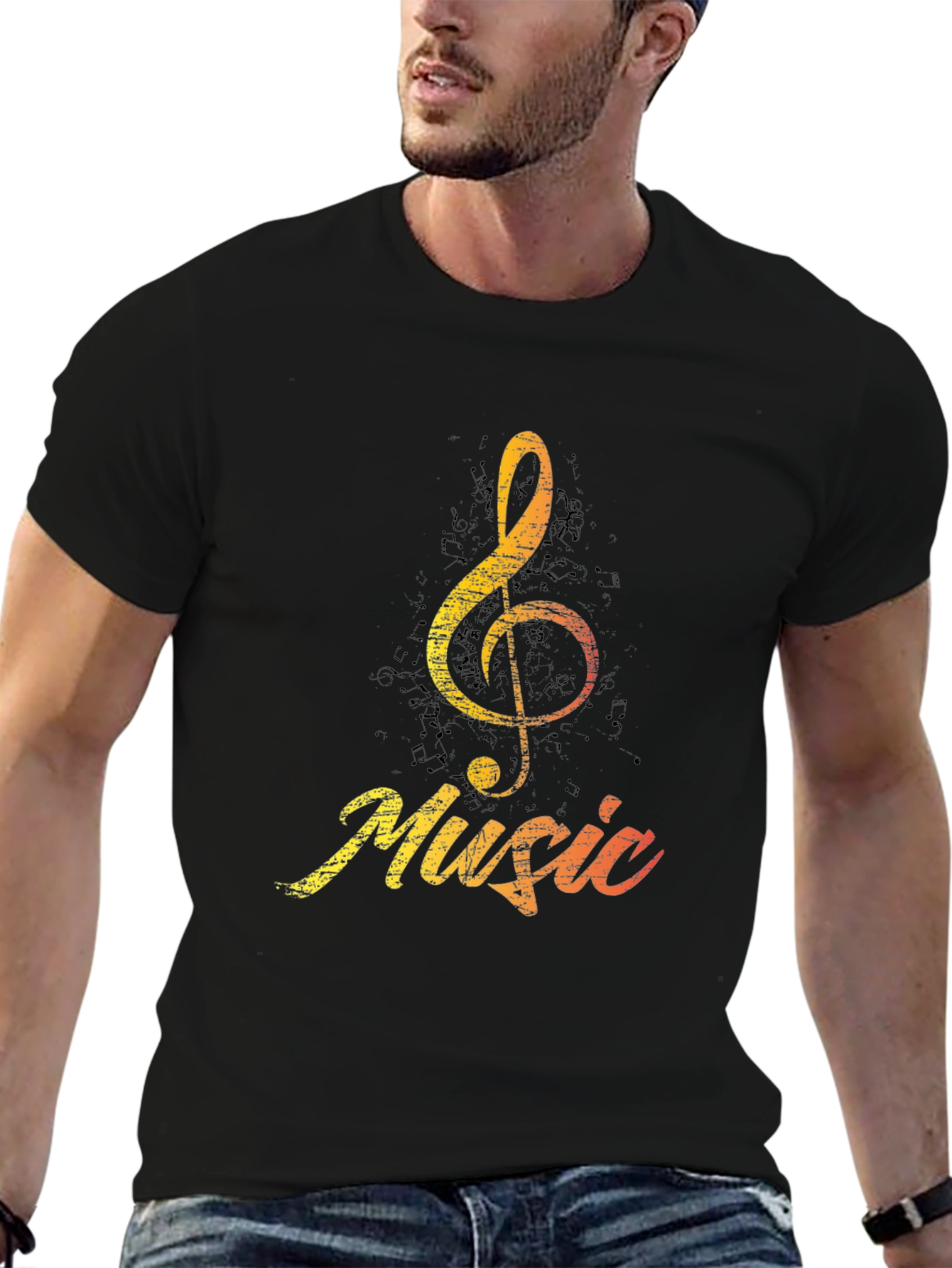 Music Treble Clef Graphic T-Shirt - Black