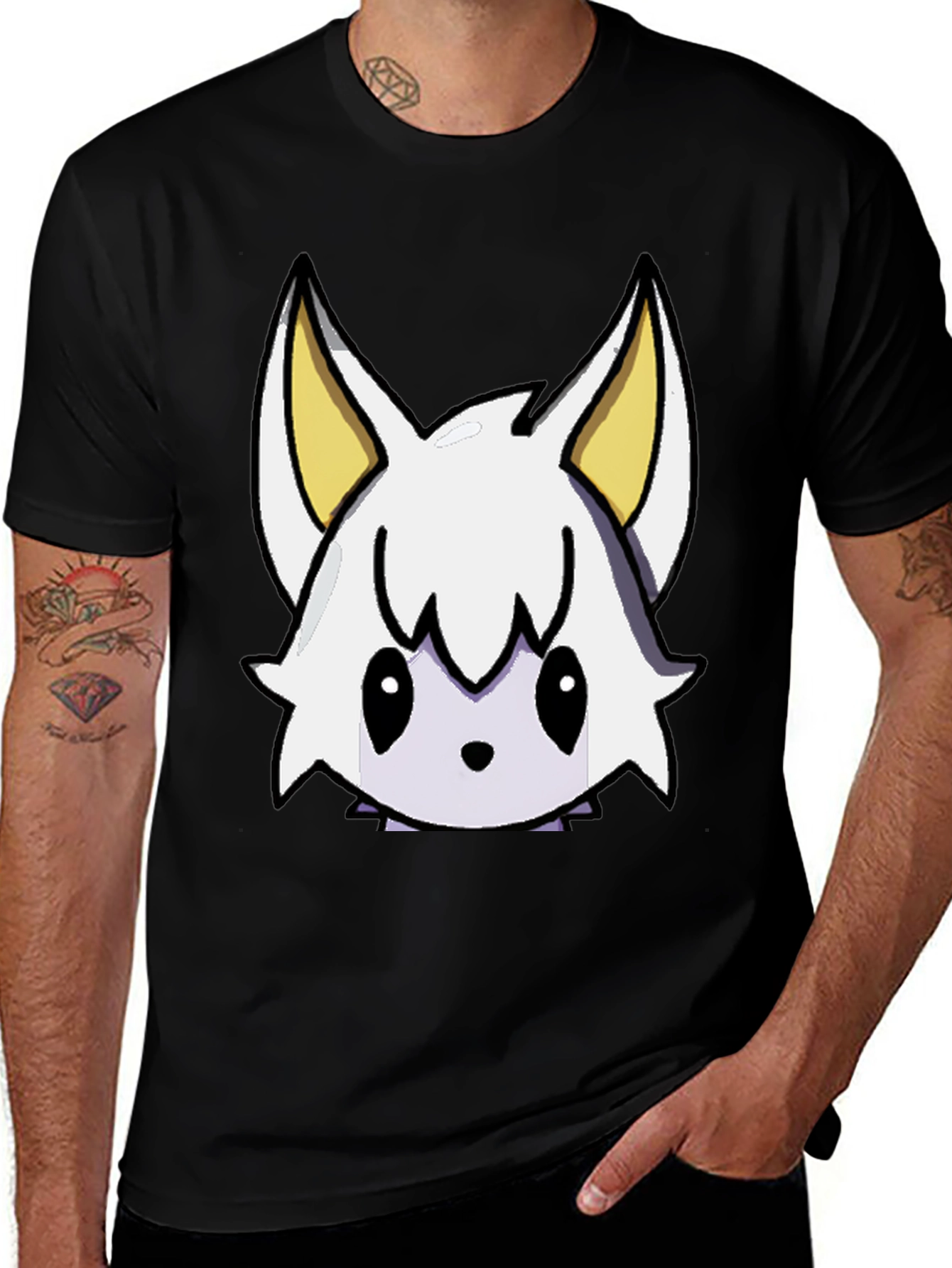 Cute Cartoon Character Graphic Tee - Black