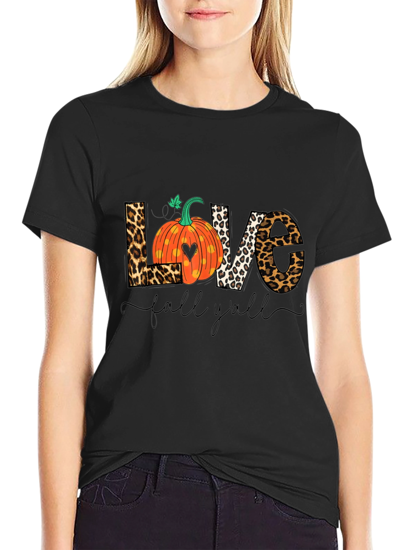 Love Fall Yall Leopard Print T-Shirt