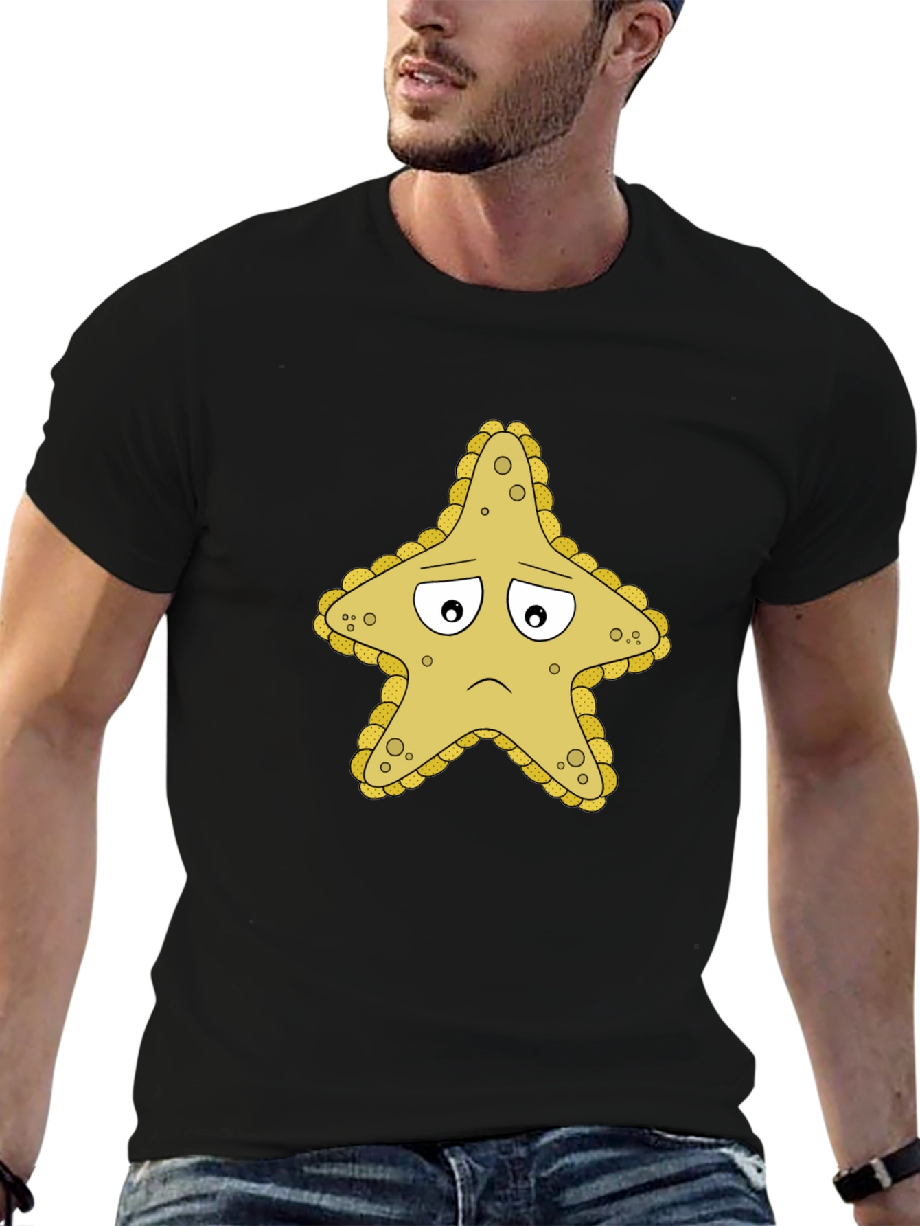 Sad Starfish Graphic Tee - Unisex Black T-Shirt
